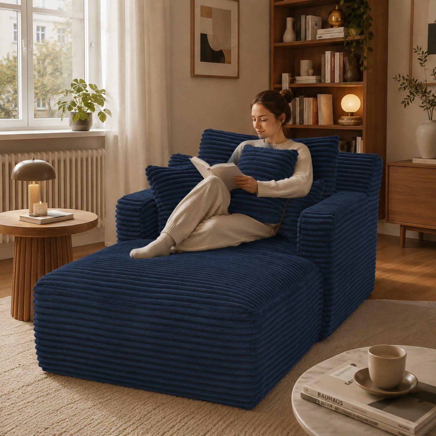ANYSUN Loungesofa Modernes Chaiselongue-Sofa,Cord-Schlafsofa, 2 Kissen,Relaxsessel Cord, ohne Montage mit Taschenfederkern & Schaumstoffpolsterung,Loungesofa, Lesesessel bequem, fur Wohnzimmer, Büro & Wohnung,Apartment