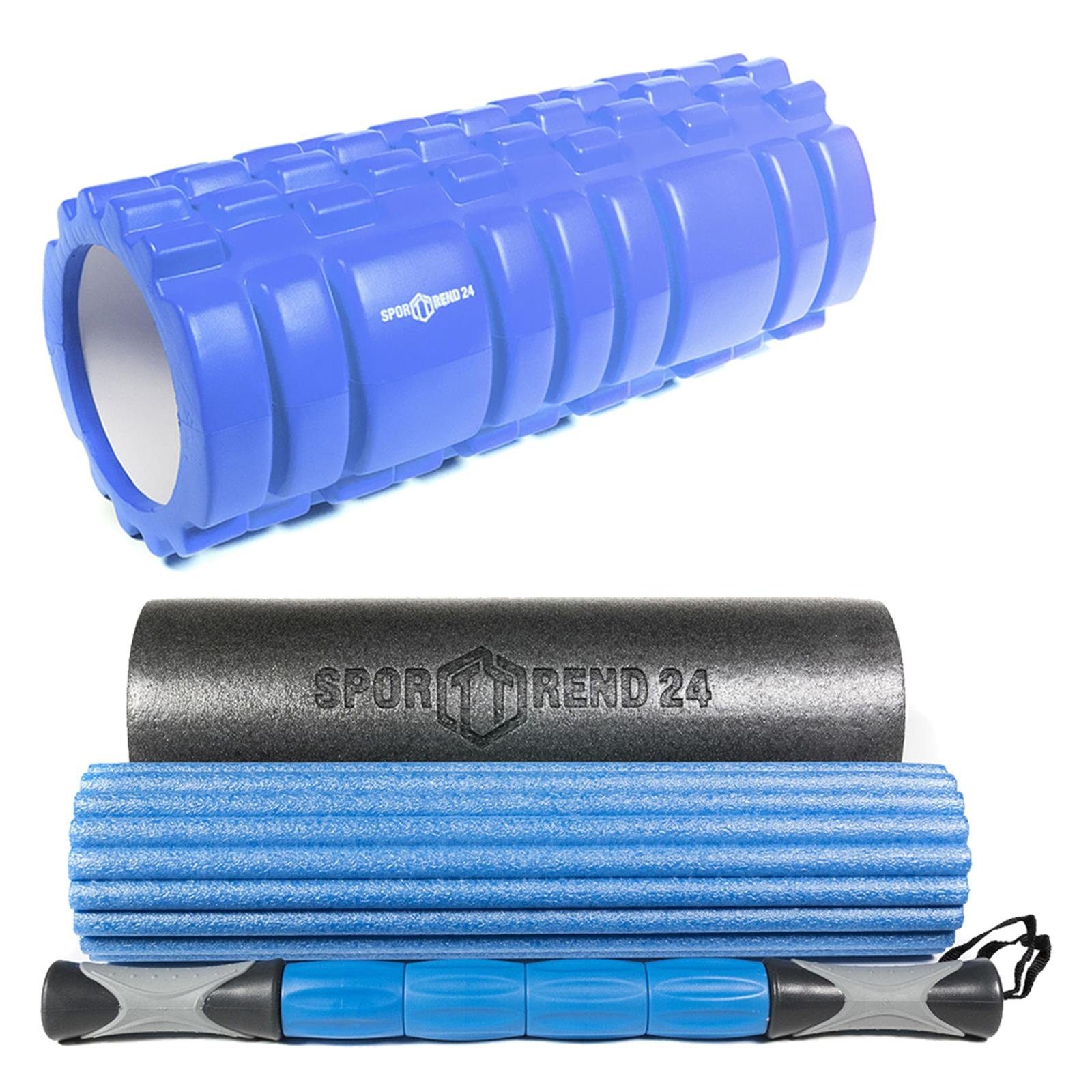 Sporttrend 24 Massagerolle 3 in 1 Faszienrollen Set + Rolle mit Noppen Blau, Massagerolle Yogarolle Pilatesrolle Schaumstoffrolle Bindegewebsrolle