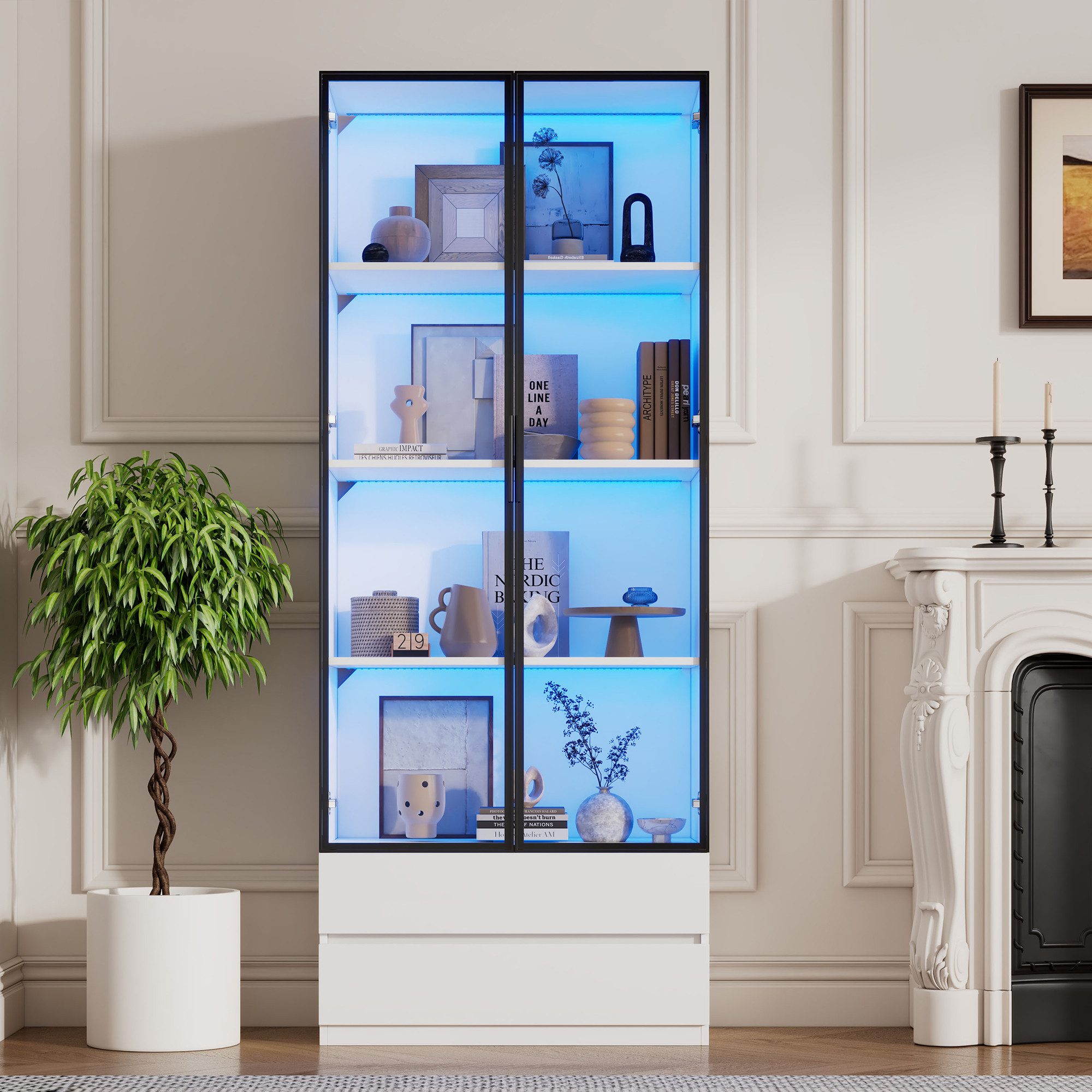 HAUSS SPOLE Vitrine mit LED-Beleuchtung,Hochschrank Standvitrine günstig online kaufen