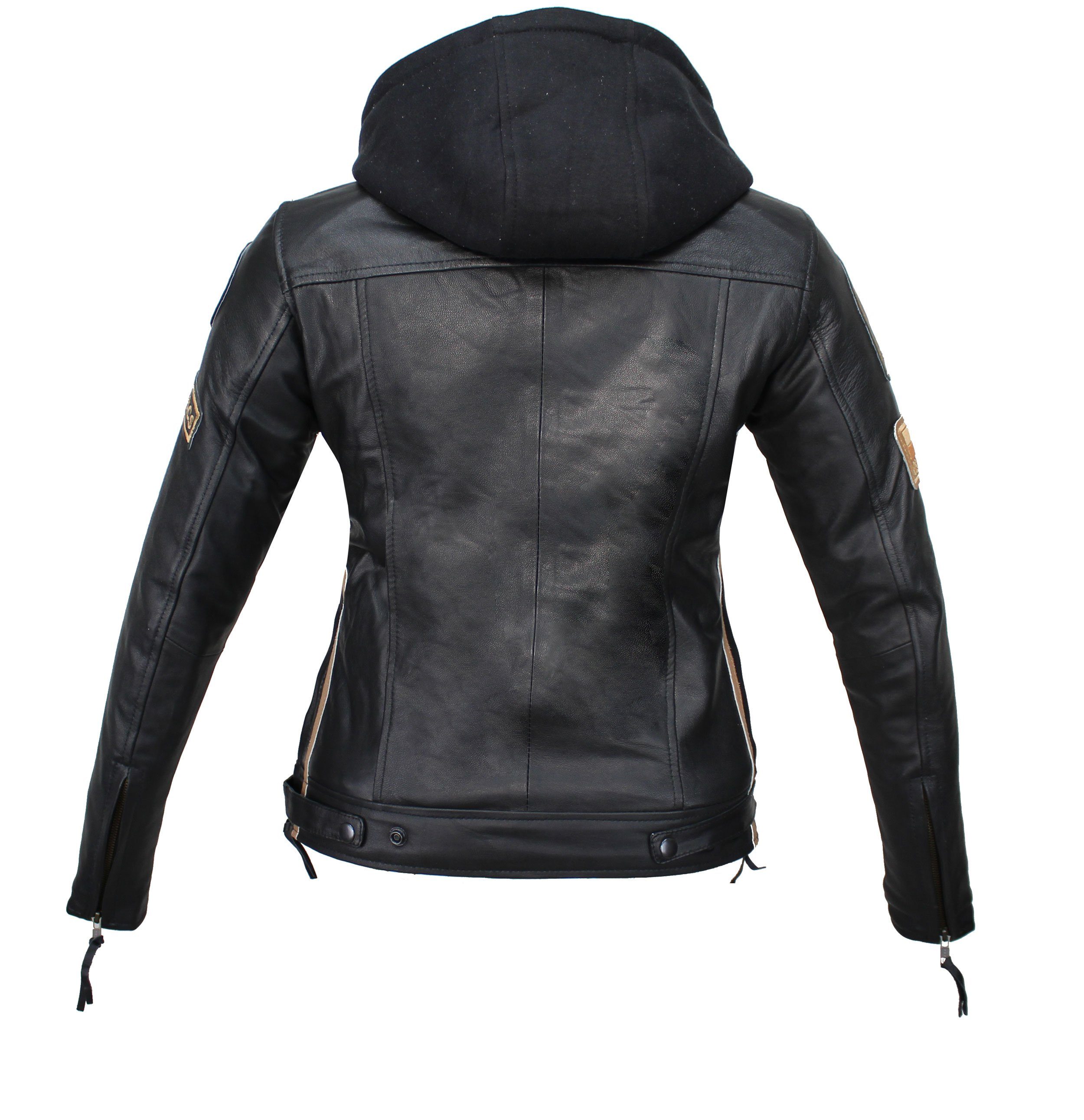 Jacke Damen Freizeit Highway einem trennbaren Besch Braun Biker aus Lederjacke einem Lammleder, weichem Speeds inklusive Kapuze) Protektoren Motorradjacke (mit & Alpha