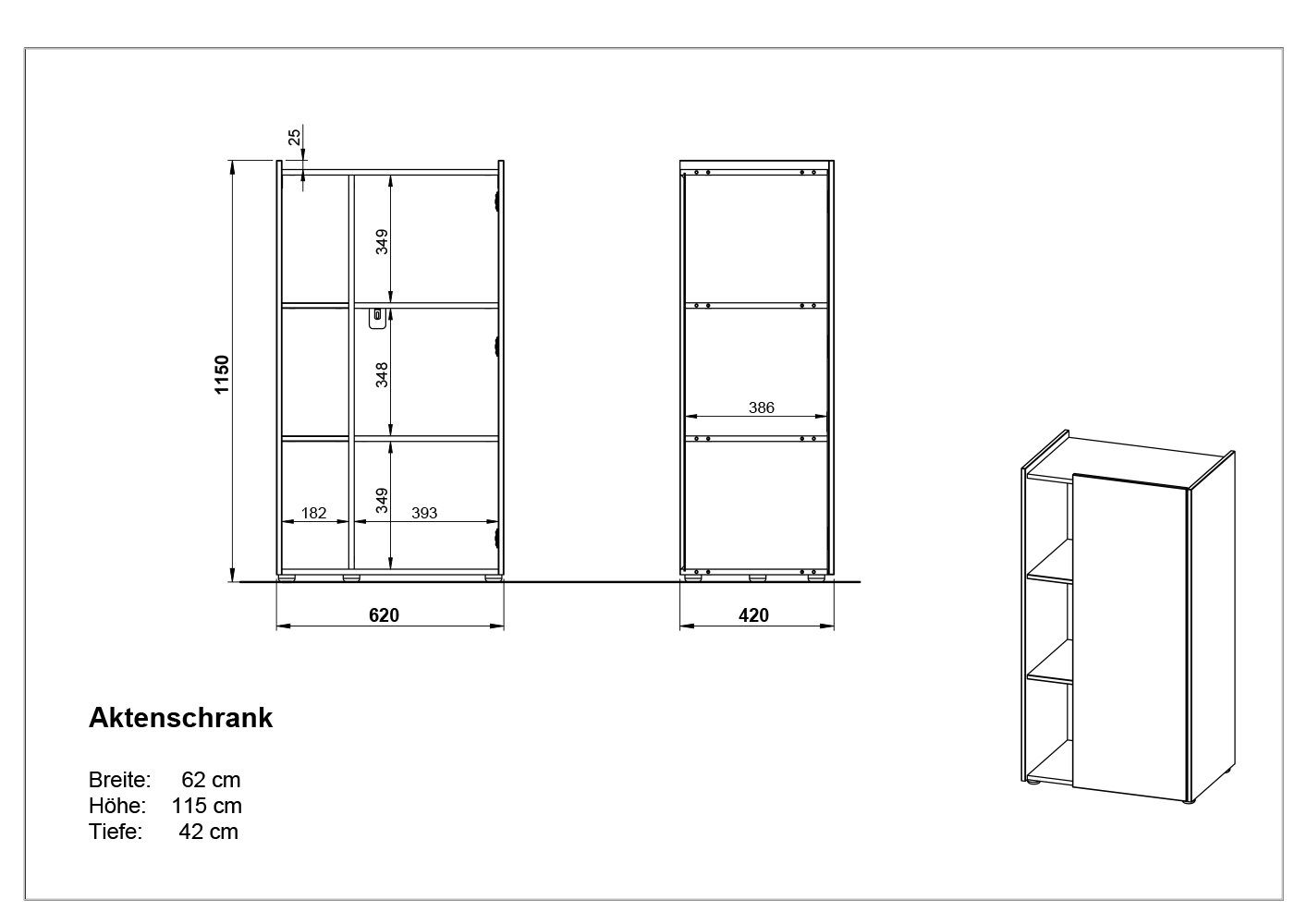 LEINE 42 grau/Holz x Container 115 62 x DESIGN Büroschrank KADIMA