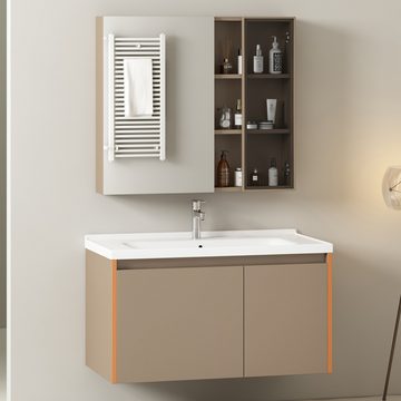 IDEASY Badmöbel-Set Badezimmermöbel-Set, 90 cm breites rechteckiges Keramikwaschbecken, MDF, Aufbewahrungsschrank mit Doppeltür, einfach zu montieren