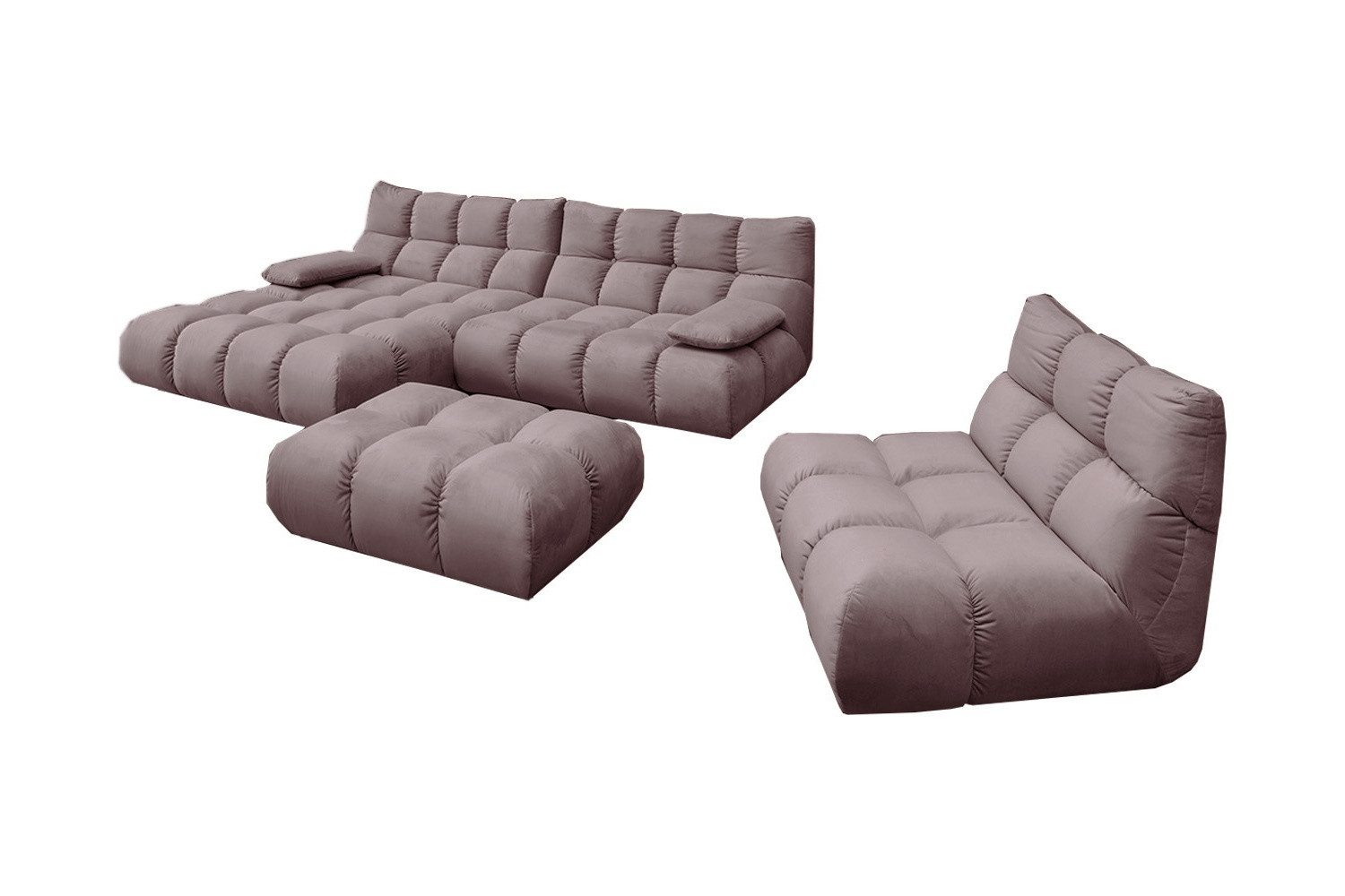 KAWOLA Sitzgruppe VIVIEN, (Set, 3-tlg), Ecksofa Drehsessel Hockerbank Velvet verschiedene Farben