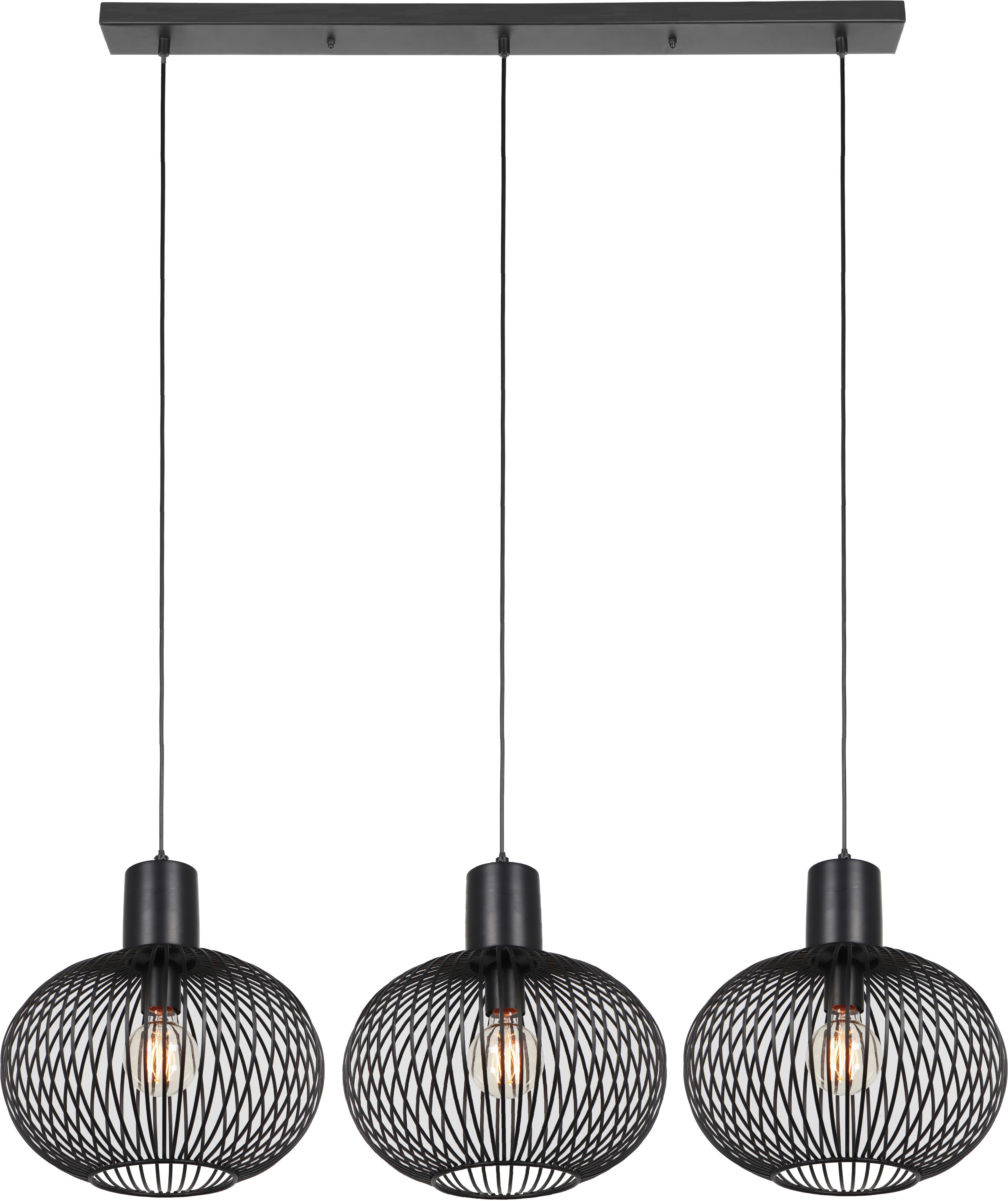 TRIO Leuchten Pendelleuchte GILA, 3-flammige Hängelampe, Gitter Optik Metall exkl 3x E27 max 10W, Leuchtmittel wechselbar, warmweiß - kaltweiß, 120cm breit, Höhe bis 150cm einstellbar, Hängeleuchte Küche Wohnzimmer