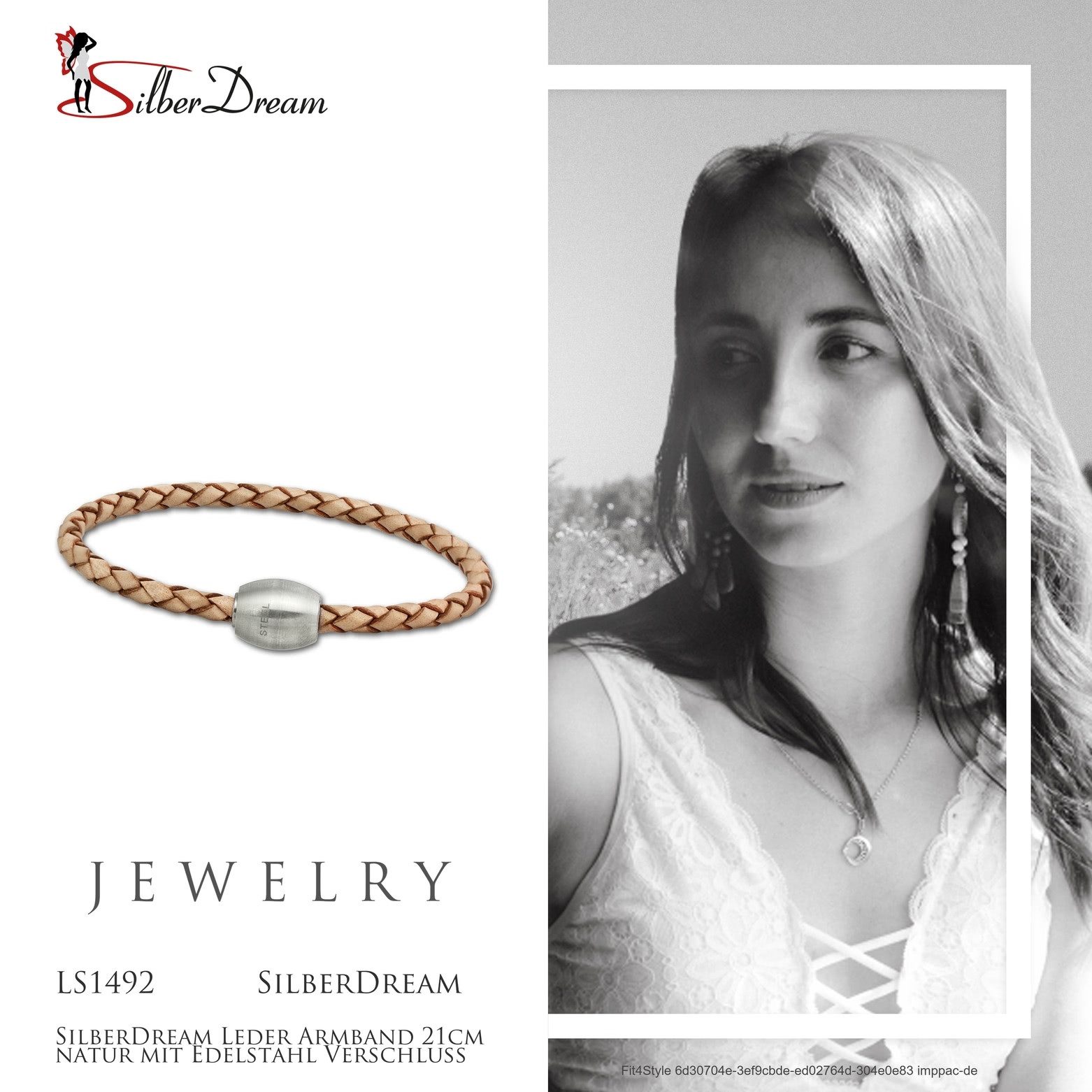 SilberDream Edelstahlarmband SilberDream Leder Armband 21cm natur (Armband), Armbänder für Damen, Herren aus Edelstahl (Stainless Steel), Farbe: na
