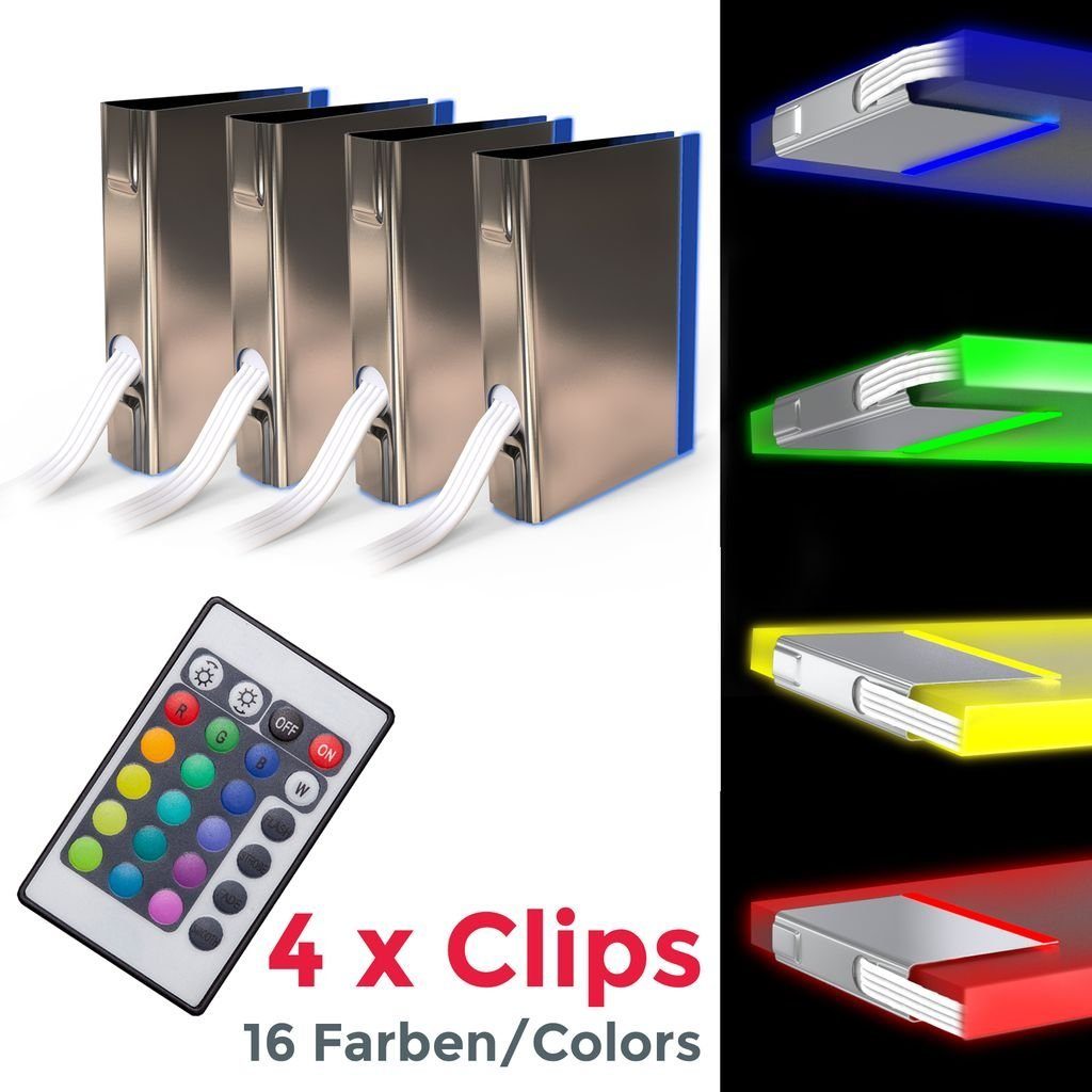 B.K.Licht Dekolicht LED Glasbodenbeleuchtung 4er Set LED Clips - BKL1111, Dimmfunktion, LED fest integriert, Farbwechsler, Vitrinenbeleuchtung Schrankbeleuchtun – Bild 3 von 5