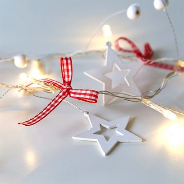 Grafelstein Lichterkette HAPPY CHRISTMAS rot weiß mit Schleifen u. Sternen batteriebetrieben