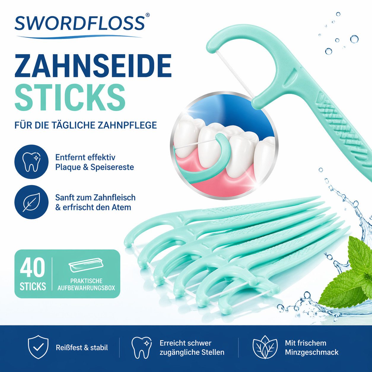 Sibastore Zahnseide-Stick, (Spar-Set, 400-St), 2-in-1 Floss & Pick
