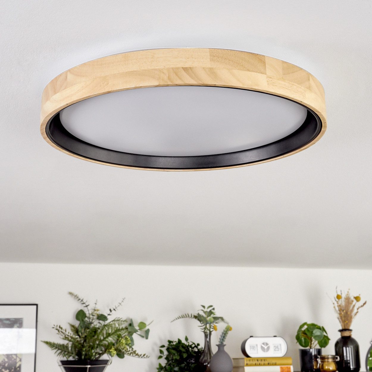 hofstein Deckenleuchte Deckenlampe aus Holz/Metall/Kunststoff in Natur/farbenWeiß, LED wechselbar, 3000 Kelvin, im skandinavisch/modernen Design mit rundem Schi – Bild 5 von 5