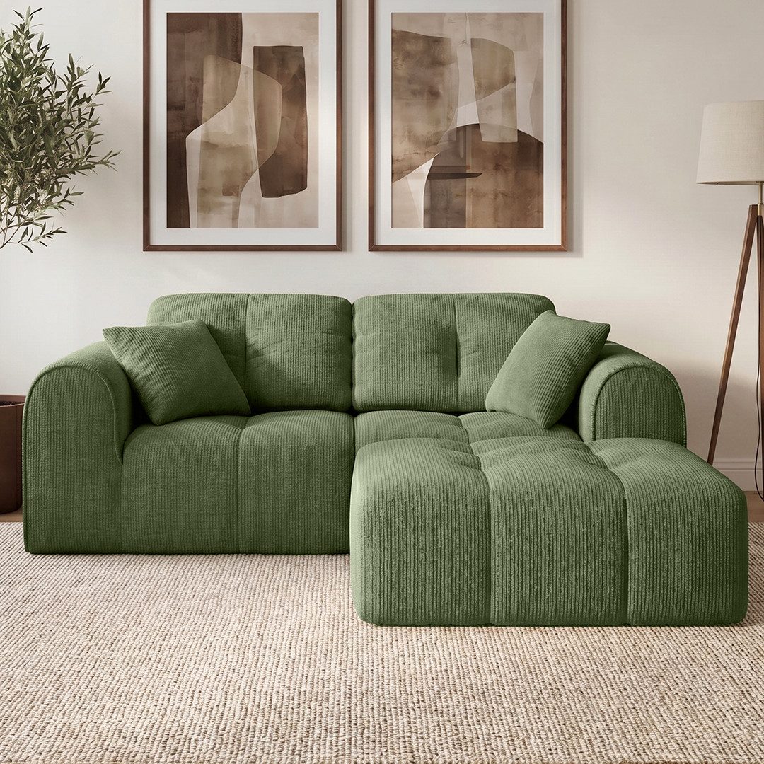skølm Sofa Vanaheim, Vollschaumcouch gepolstert, Couch vakuumiert verpackt, Couch 2 Sitzer mit Hocker & 2 Kissen, dunkelgrün, kein Aufbau erforderlich
