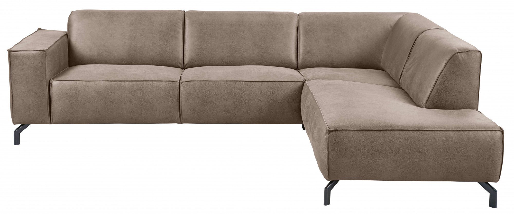 Ecksofa of schwarzen Style in Places Lederoptik Lorcan, Metallfüßen, mit Strukturstoff weichem und