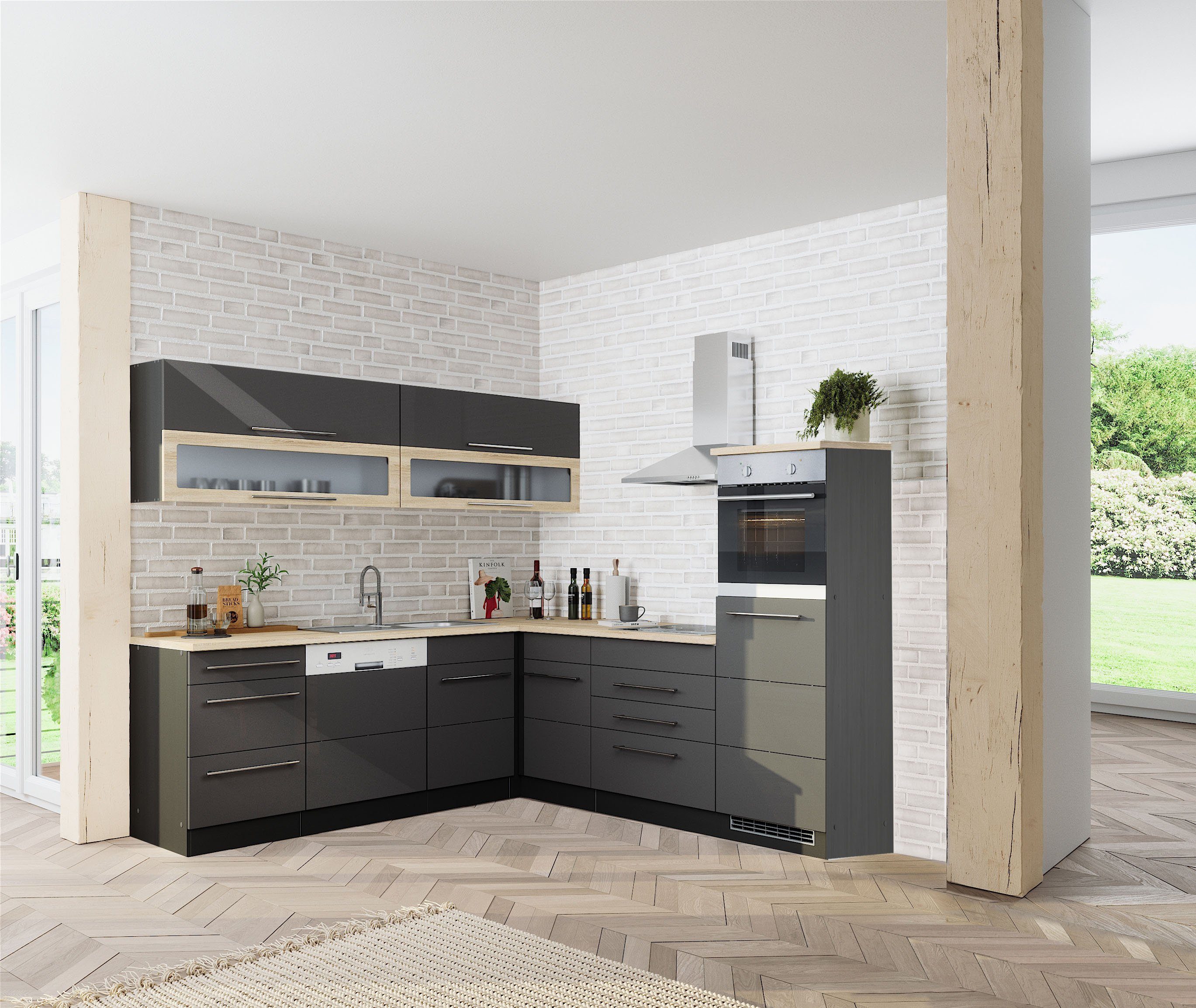 KOCHSTATION Winkelküche KS-Wien, Stellbreite 220 x 250 cm, wahlweise mit E-Geräten