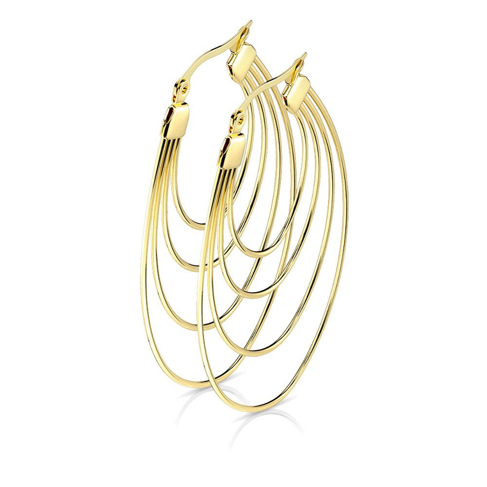 viva-adorno Paar Creolen Edelstahl Damen Ohrringe Oval Groß mit Vierfach Bö günstig online kaufen