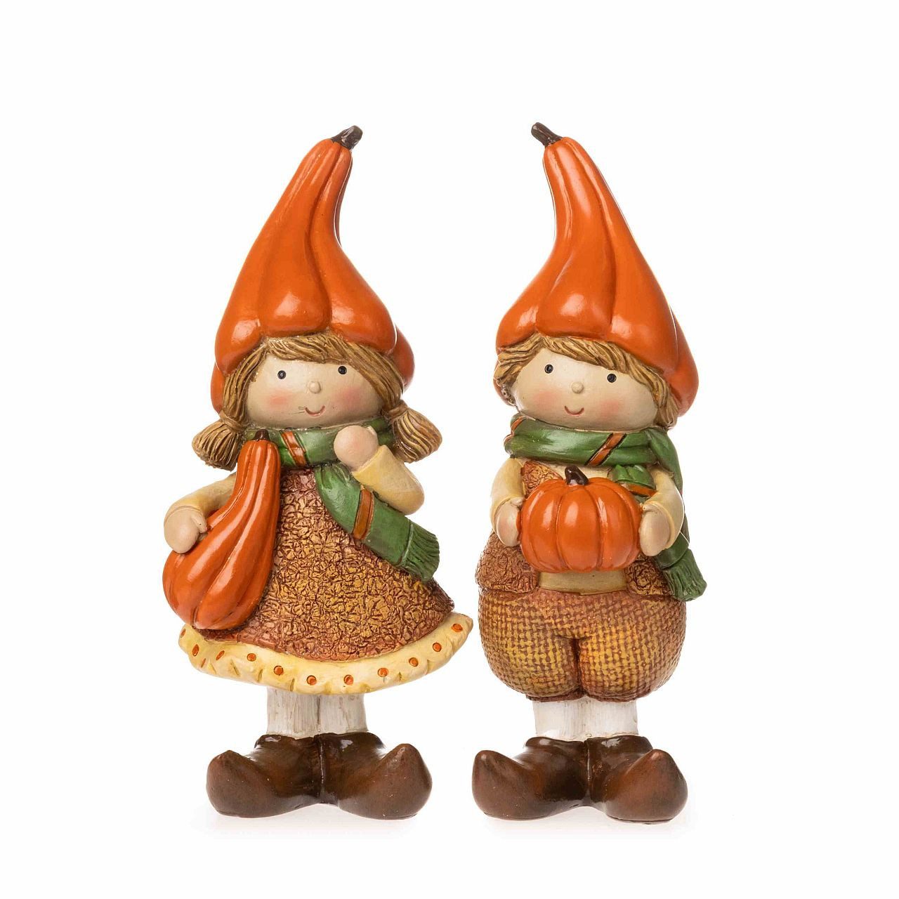 Dragimex Dekofigur Herbstkinder mit Kürbis 2er Set Junge & Mädchen Herbst Deko (Spar-Set, 2er-Set)