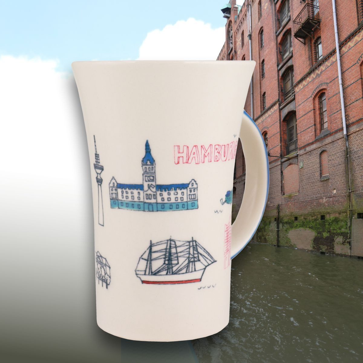 Mila Becher Mila Keramik Städte-Becher Coffee-Pot Hamburg Highlights, ca. 500 ml, Keramik