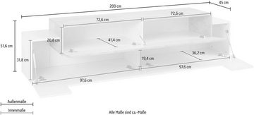 möbelando Lowboard Corona (BxHxT: 200x51,6x45 cm), in weiß/weiß Hochglanz mit 4 Fächern