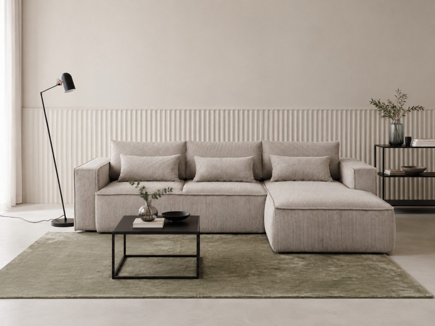 OTTO home Ecksofa Tillian, Schlafsofa, Breite 294 cm, Breitkord, Sitzfläche mit Taschenfederkern
