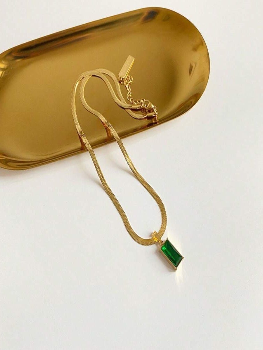 GOLDKLEIN Schmuckset Ohrringe Halskette vergoldeter Edelstahl mit grünem Stein (2-tlg), Damen, Angebot bis 14.12.2025 inkl. Schmuckbox! – Bild 3 von 3