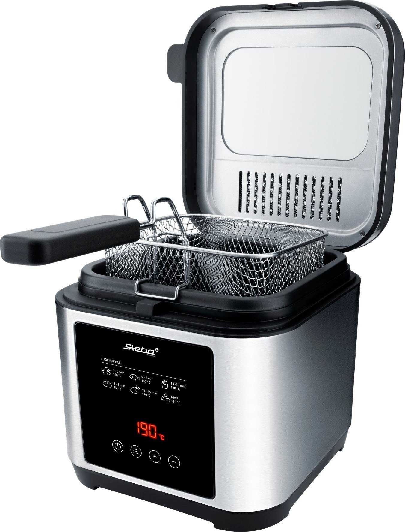 Steba Fritteuse DF 150, 2,5 Liter Volumen, 1200 W, Abnehmbarer Deckel mit XXL-Sichtfenster, Temperaturregler bis 190°C