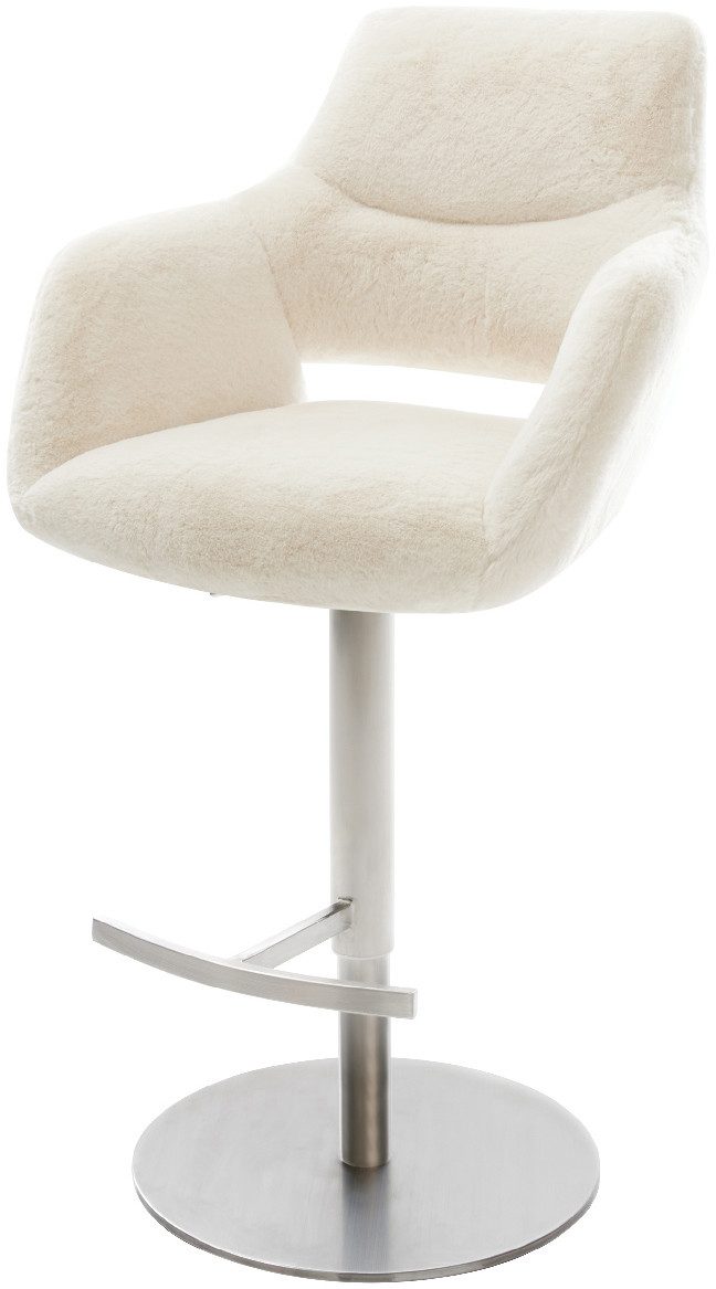 DELIFE Barhocker Yago-Flex, Drehfuß höhenverstellbar Edelstahl Silberfarben Plüsch Creme-Weiß Tasc