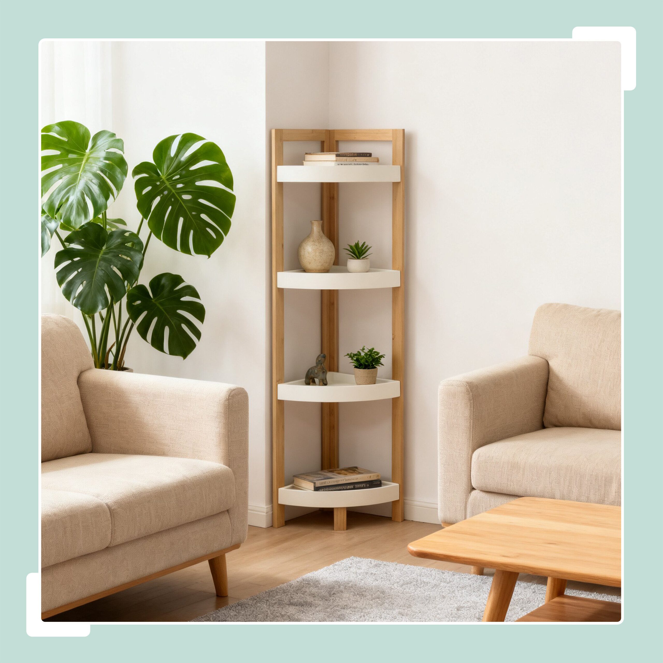 relaxdays Eckregal Bambus Eckregal mit Ablagen, Natur-Weiß günstig online kaufen