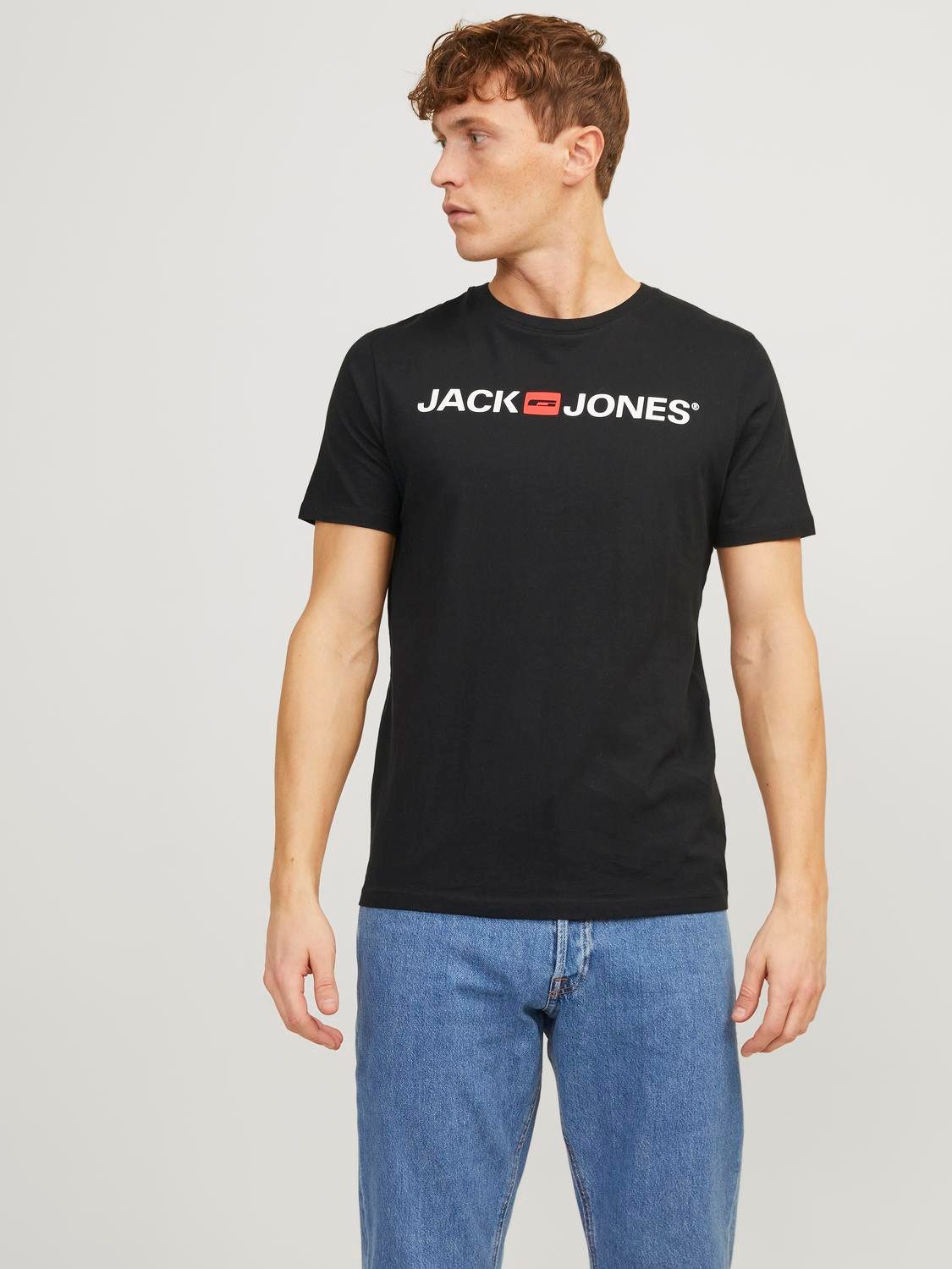 Jack & Jones Rundhalsshirt JJECORP im 3er Pack mit Print und Rundhalsausschnitt (Packung, 3-tlg., 3er-Pack) unifarben, modisch, regular fit, Baumwolle, Rundhals