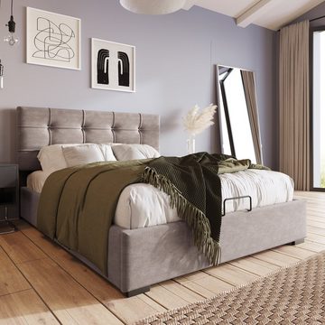 OKWISH Polsterbett Jugendbett (90x200cm ohne Matratze), Bett mit Lattenrost aus Metallrahmen, Samt, Hellgrau