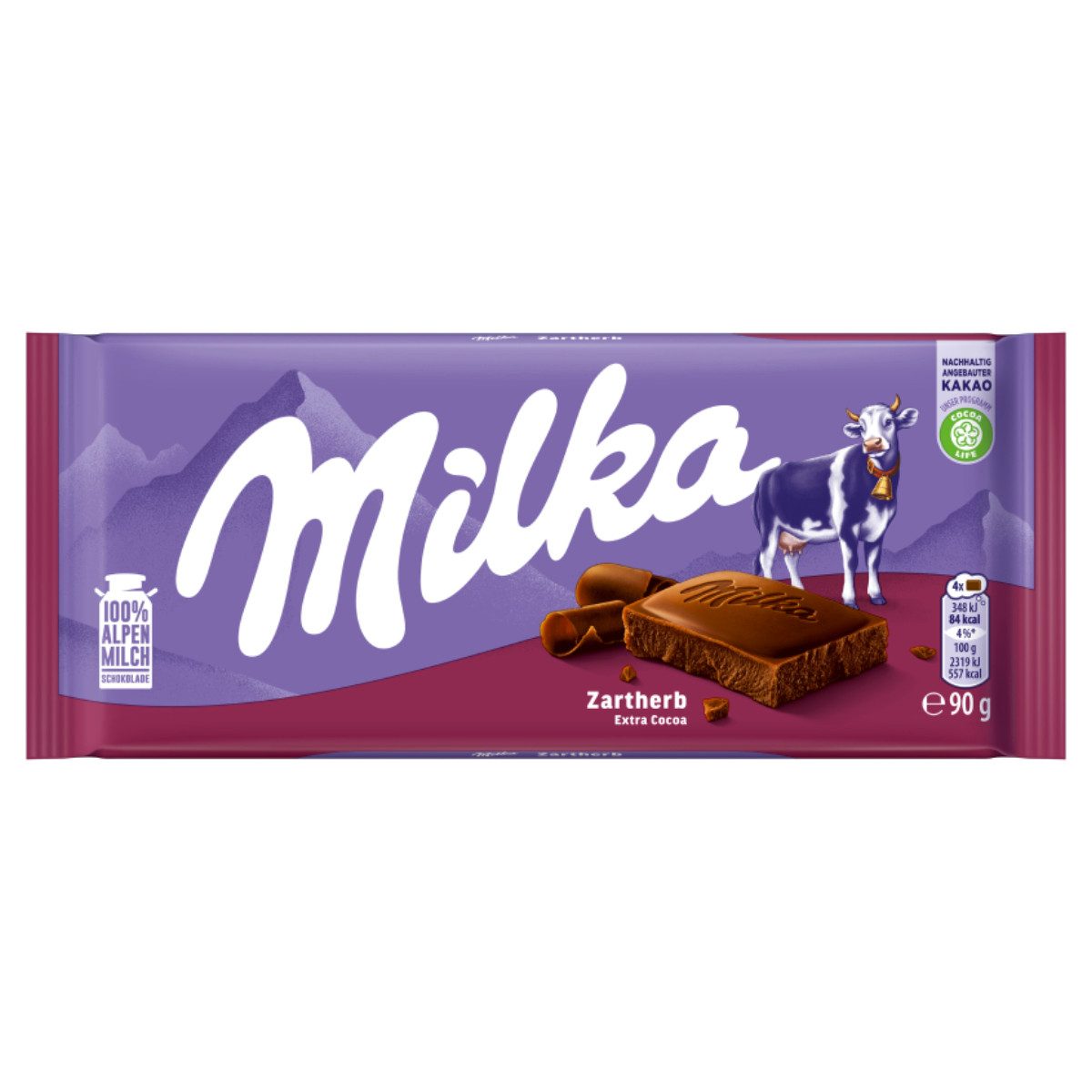 MILKA Schokolade, Milka Zartherbe Alpenmilch dunkle Schokolade mit leicht herbe Note 90g