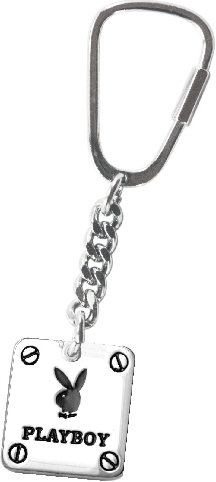 Metall Schlüsselanhänger mit Relief Silberfarbener HR Hase Emblem Schlüsselanhänger PLAYBOY Gravur Autocomfort BUNNY
