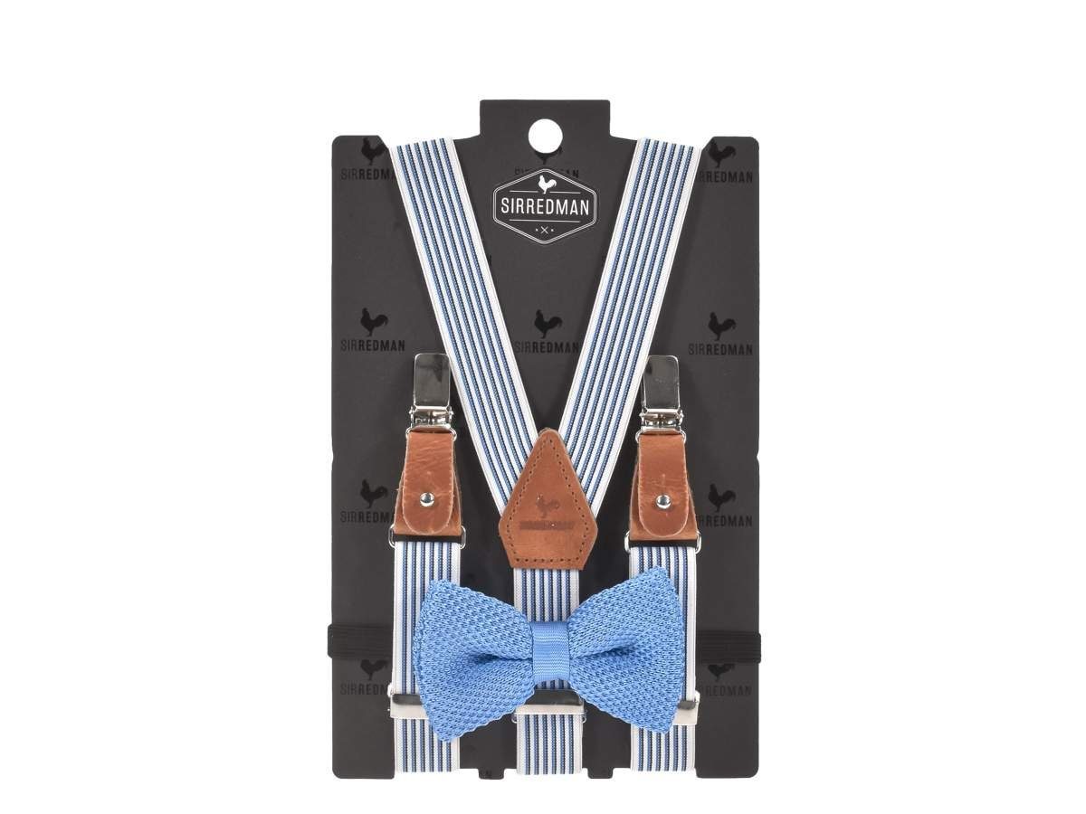 Sir Redman Hosenträger Kids Kinderhosenträger, Set, Fliege, mit Hosenclips, 80cm lang, blau weiß
