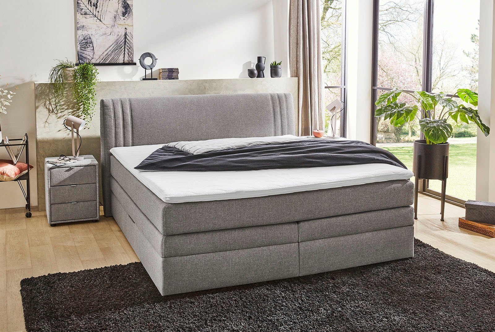 Jockenhöfer Gruppe Boxspringbett grau mit Topper Bettkasten Amira, 313/09 und