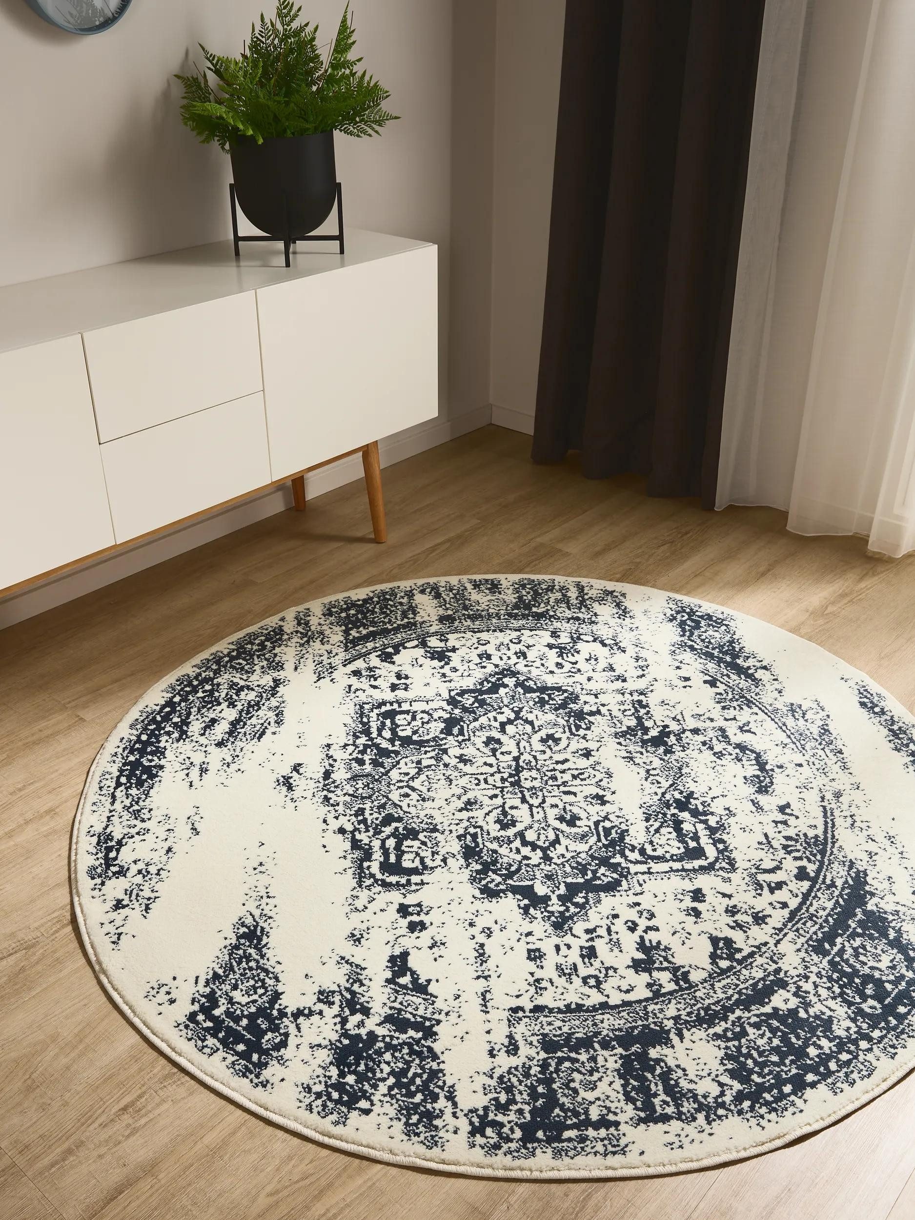 benuta Teppich Suki, rund, Höhe: 6 mm, Vintage-Look, Kurzflor, Retro Teppich Wohnzimmer, Schlafzimmer
