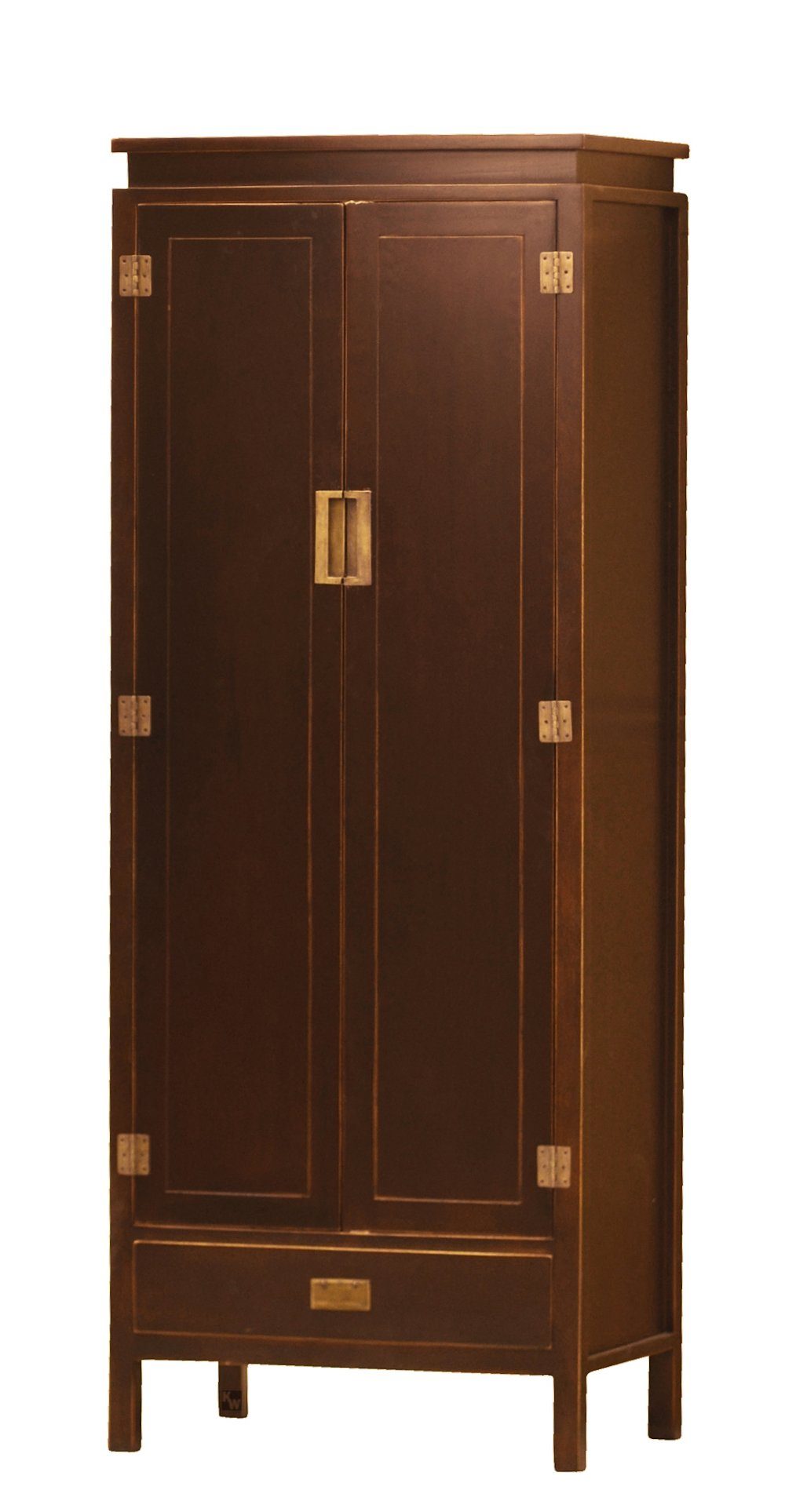 Kai Wiechmann Wäscheschrank Asiatischer Schrank braun, Kleiderschrank, Vorratsschrank (drei Regalböden, eine Schublade) 80x211x53 cm, zweitürig, Massivholz, Shabby Chic