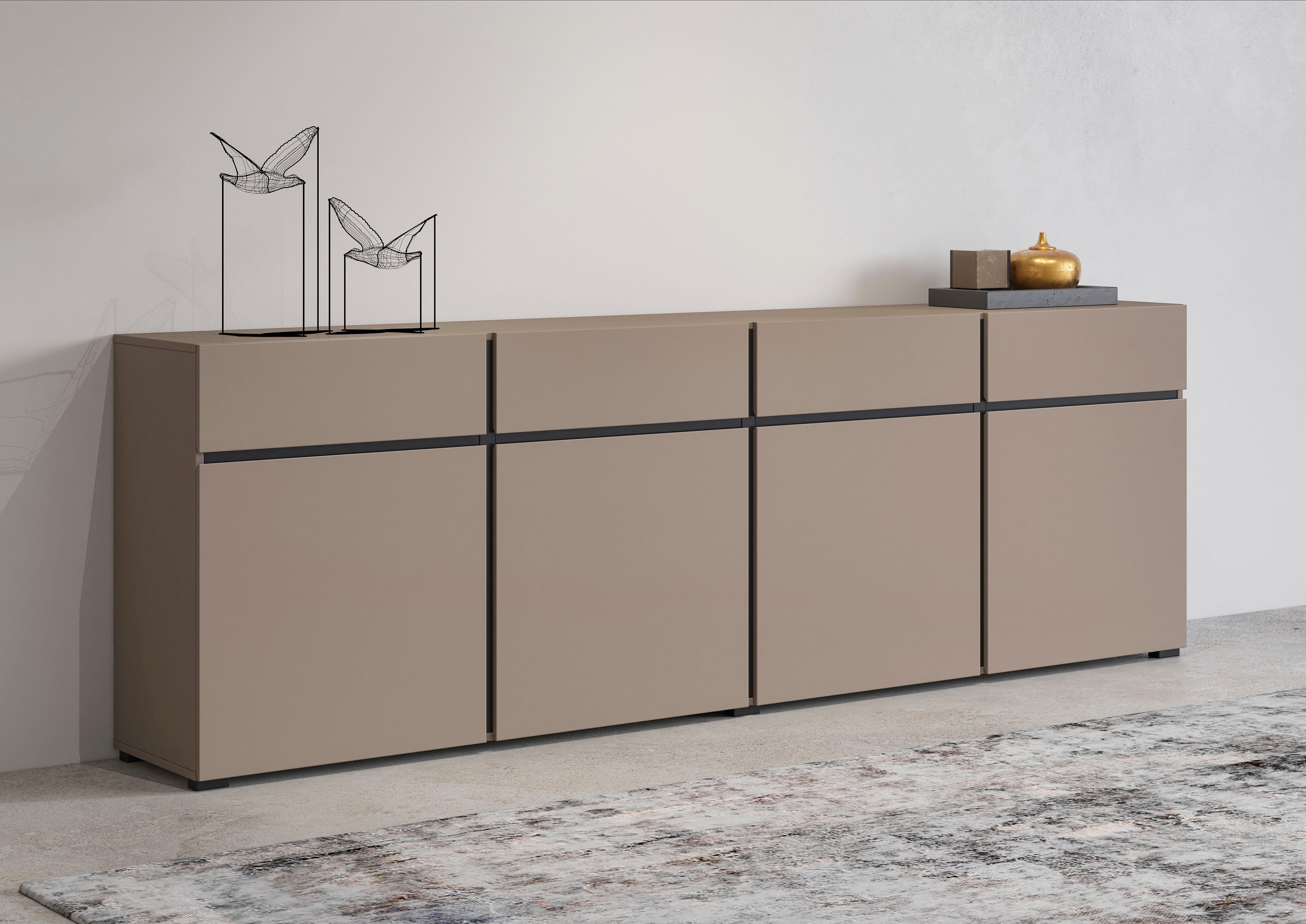 INOSIGN Sideboard Cross,Breite 225 cm, moderne grifflose Kommode,4 Türen/4 Schubkästen, Висувні ящикиschrank mit viel Stauraum, Einlegeböden verstellbar