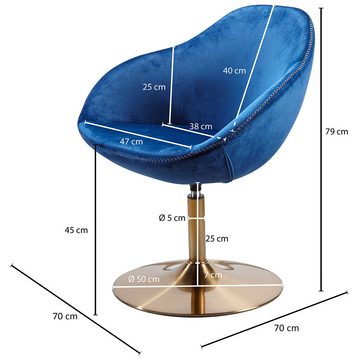 Lomadox Loungesessel, Cocktailsessel Clubsessel in blau gold drehbar, B/H/T ca. 70/79/70cm