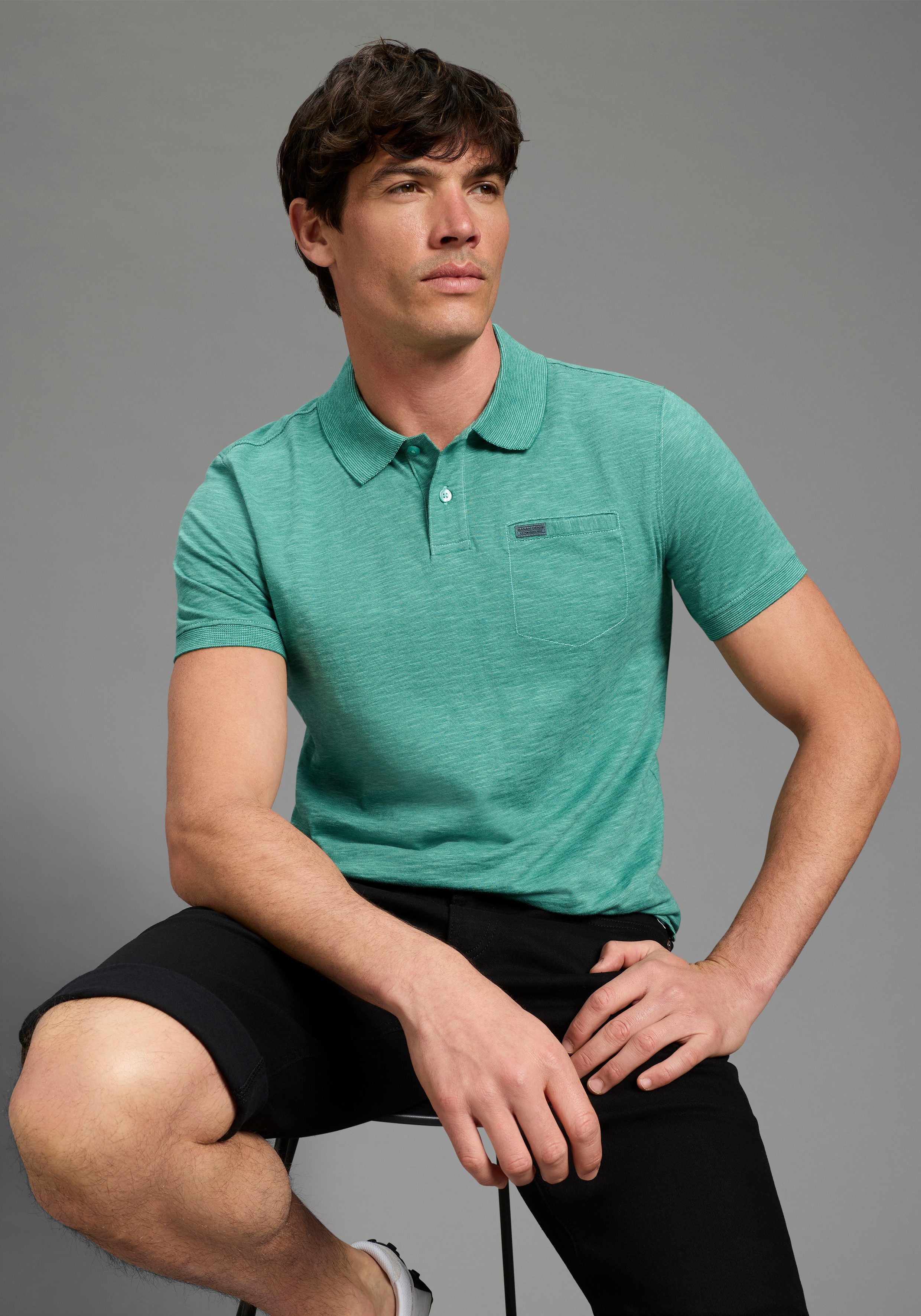 Bruno Banani Poloshirt meliert Kurze Knopfleiste, hochwertiger Spezial-Melange und Brusttasche