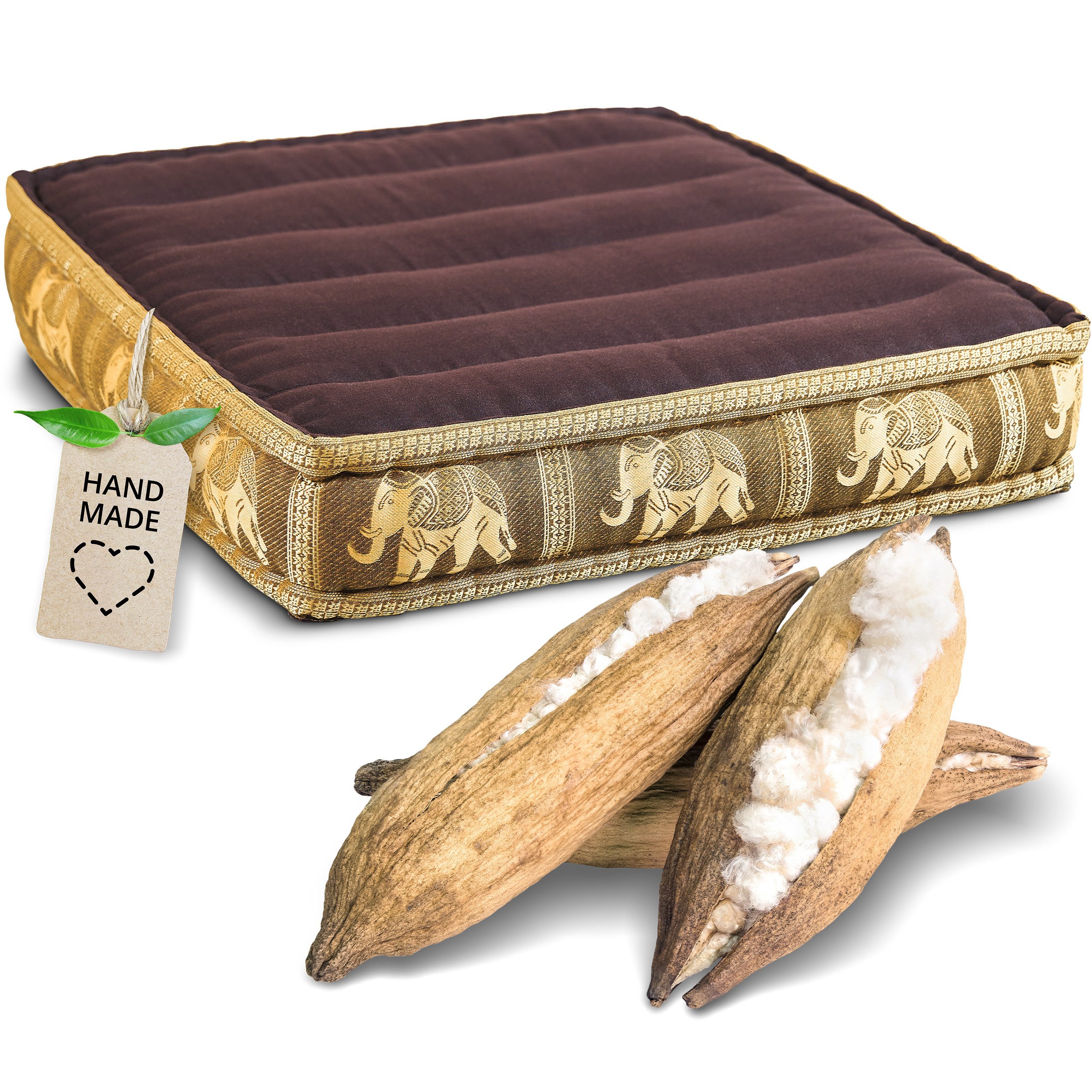 livasia Sitzkissen Bodensitzkissen (Deluxe) vegan und handgefertigt, 50x50x10cm, Kapok