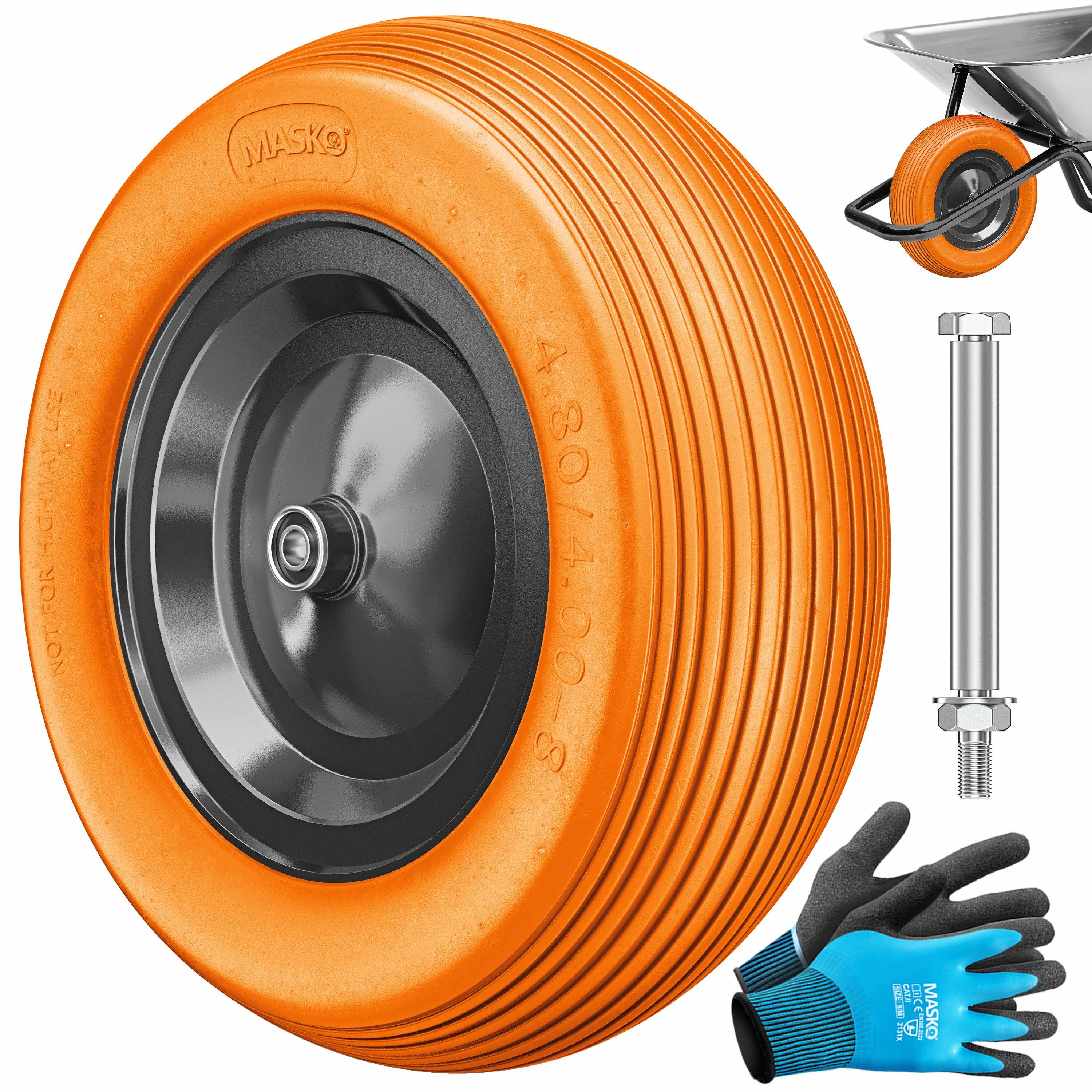 MASKO Schubkarren-Rad, PU Schubkarrenrad Vollgummi 200 kg pannensicher 4.80/4.00-8 Ø