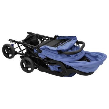 vidaXL Kinder-Buggy Tandem-Zwillingskinderwagen Marineblau Stahl