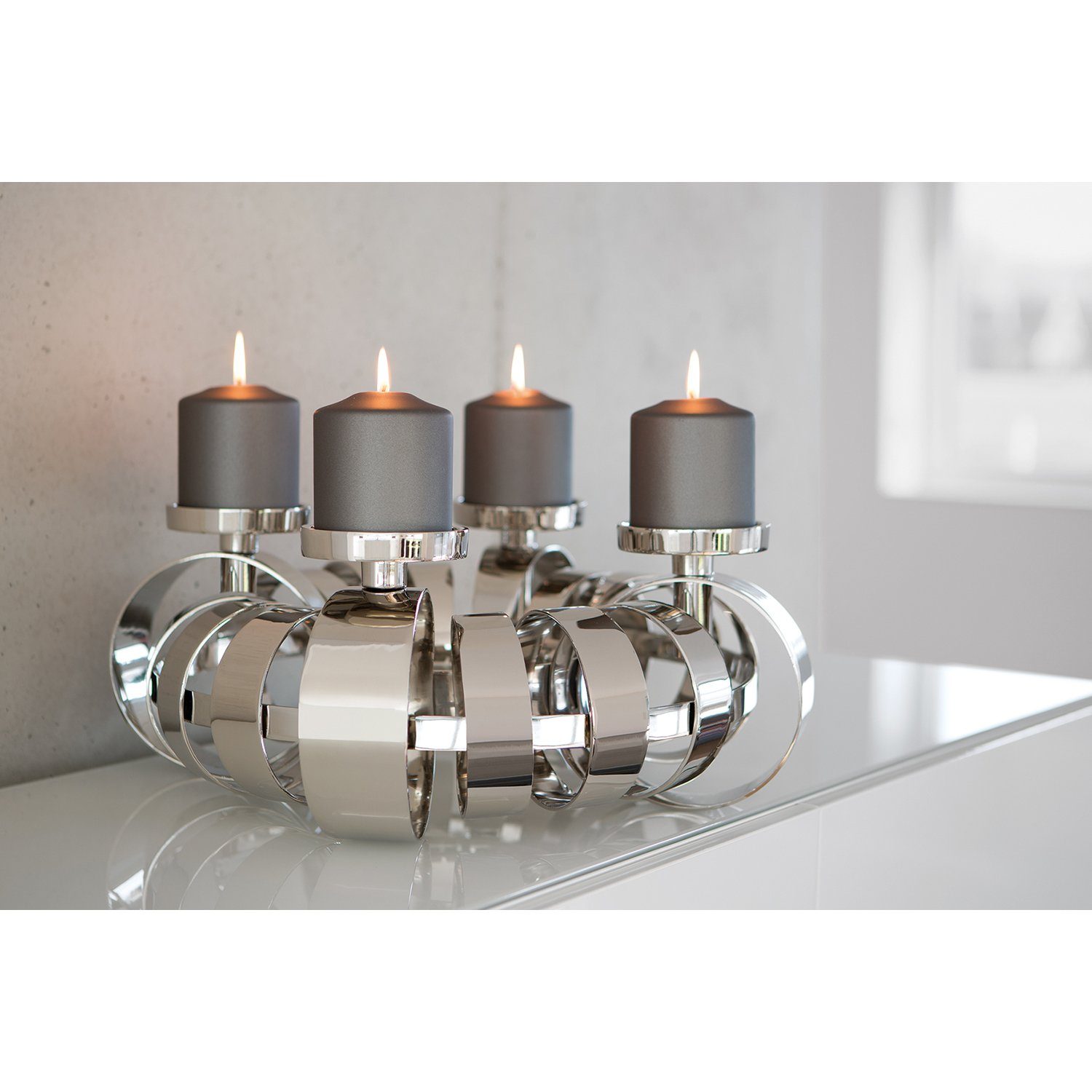 Fink Kerzenhalter ANELLO, Weihnachtsdeko (1 St), 4-flammig,  Adventsleuchter, Aus hochwertigem vernickeltem Aluminium