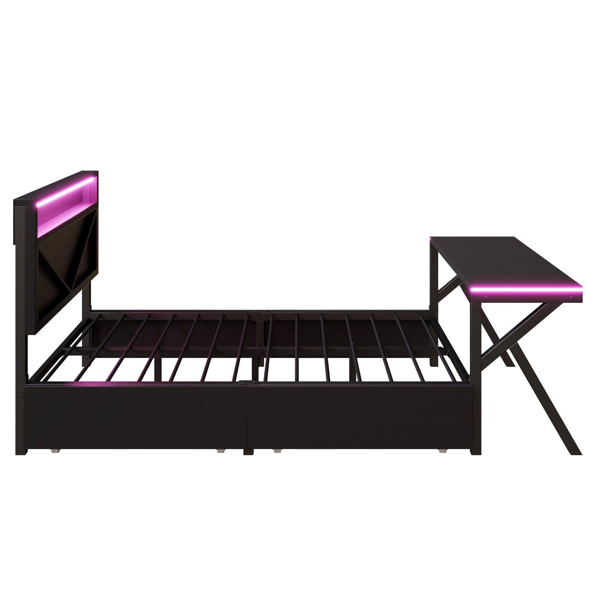 HAUSS SPOLE Youth Bed 140x200 with LED USB, Functional Bed with Desk and Storage