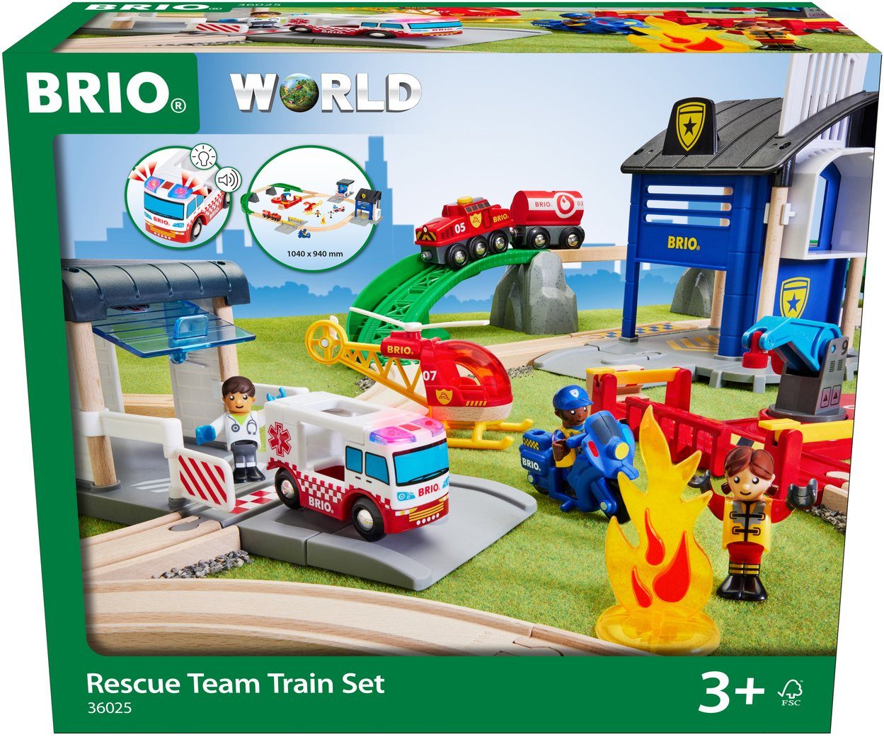 BRIO® Spielzeugeisenbahn-Erweiterung BRIO® WORLD, Polizei und Feuerwehr Set Deluxe, (Set), mit Licht- und Soundeffekten, FSC®- schützt Wald - weltweit