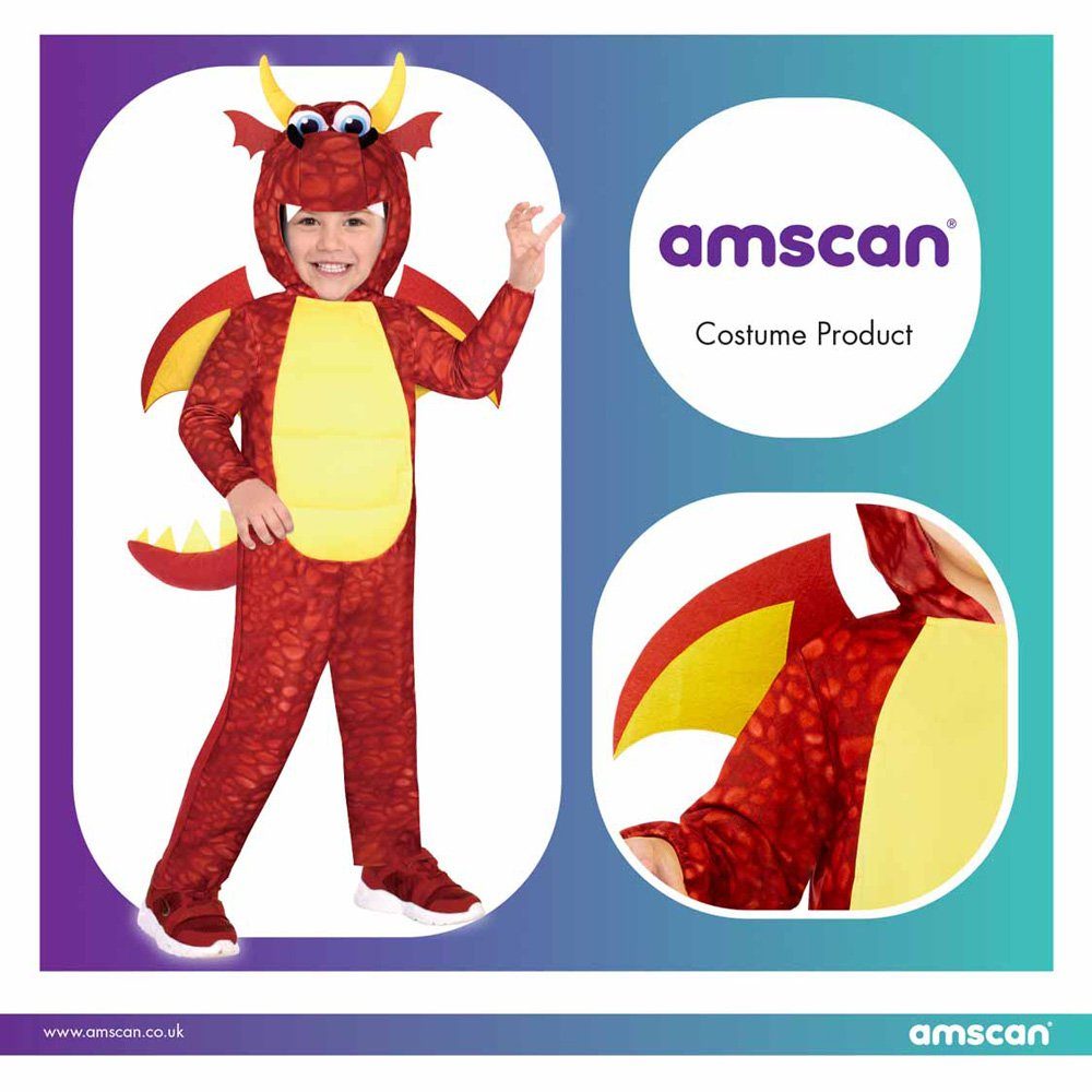 Amscan Kostüm Drachen Kostüm "Red Dragon" für Kinder - Rot, Comic Tierkostüm