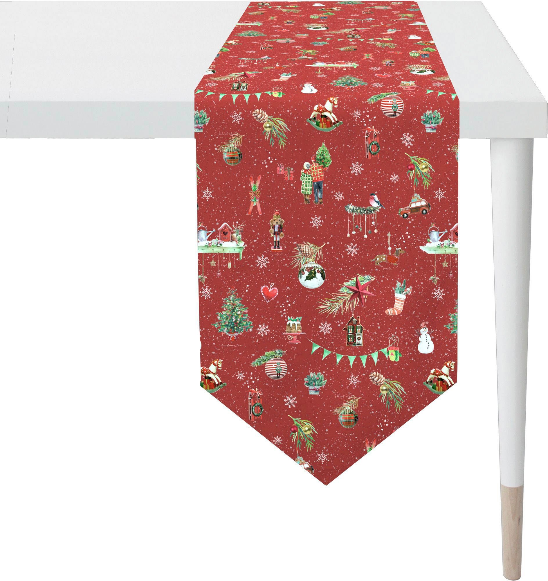 Weihnachtsdeko, (1-tlg), Weihnachten Tischband WINTERWELT, 6200 Digitaldruck rot/bunt APELT