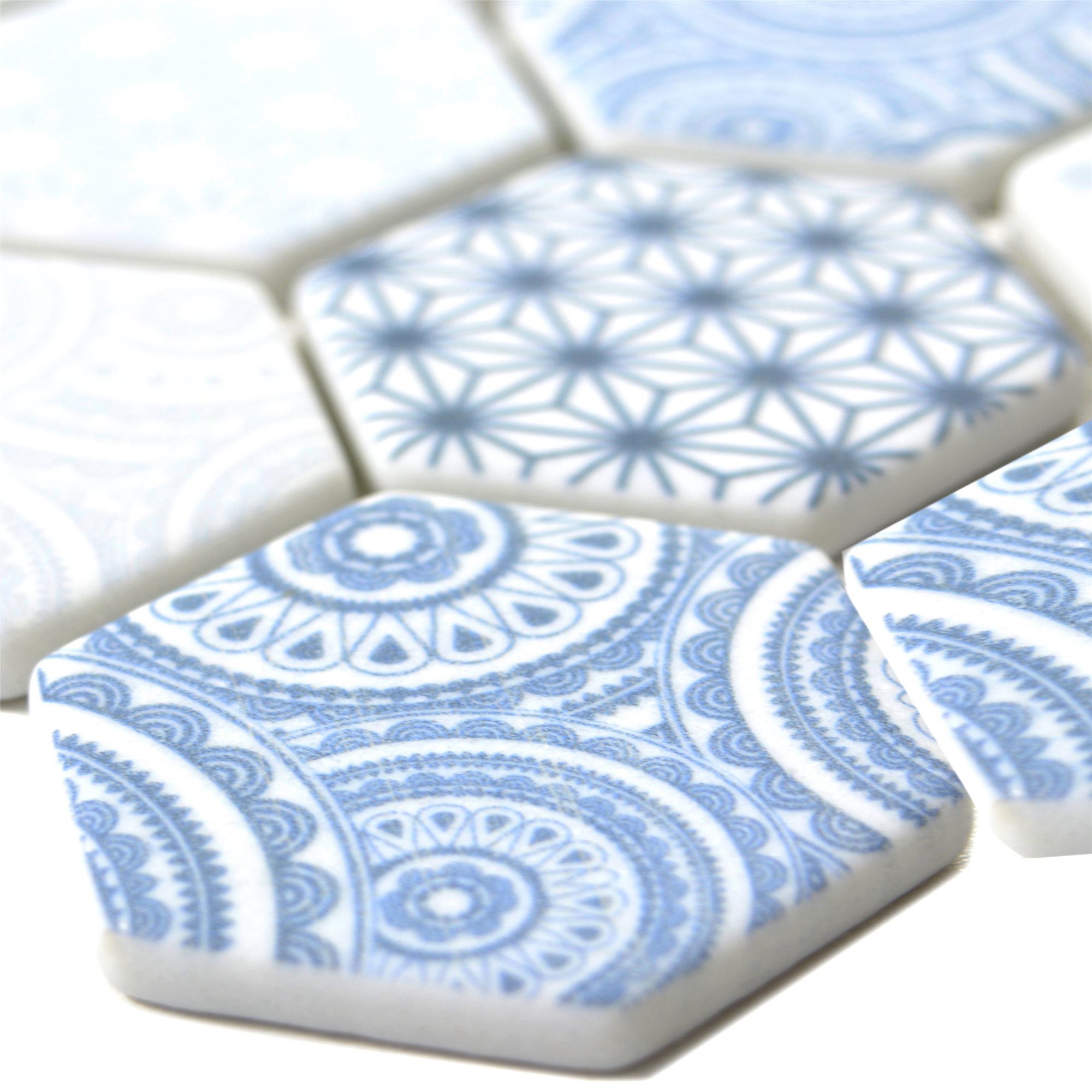 Mosafil Mosaikfliesen Glasmosaik Fliesen Acapella Hexagon, Glas 28.000x32.400, hellblau, Eco Glas - Verlegefertig auf ein Netz geklebt - Frostsicher -