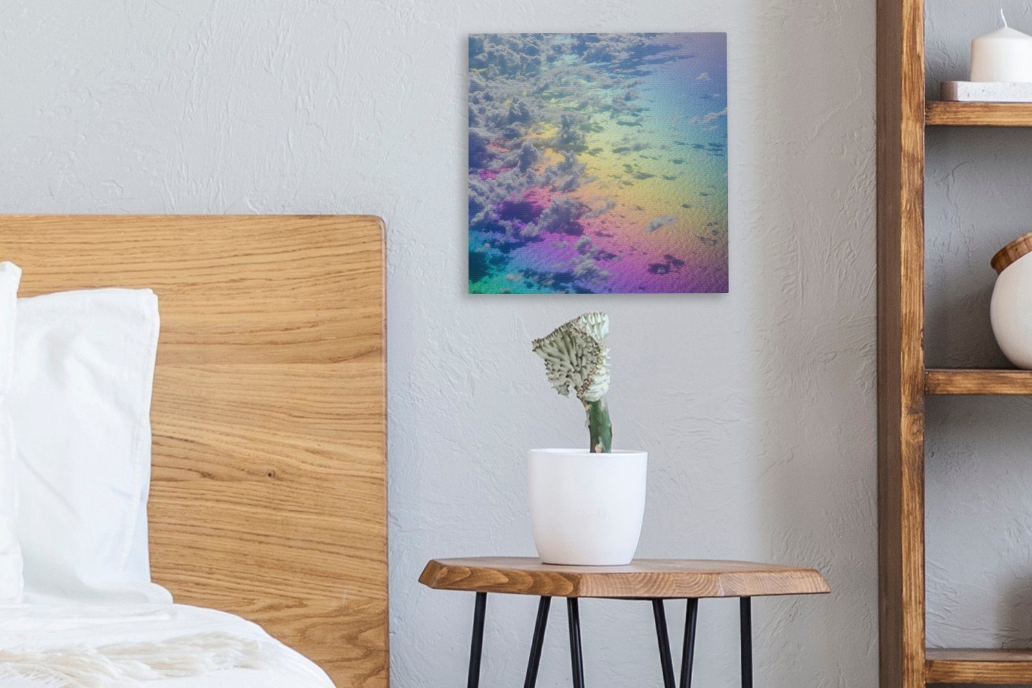 mit Leinwand Bilder Wolken Schlafzimmer Leinwandbild (1 OneMillionCanvasses® St), Wohnzimmer Regenbogen, für