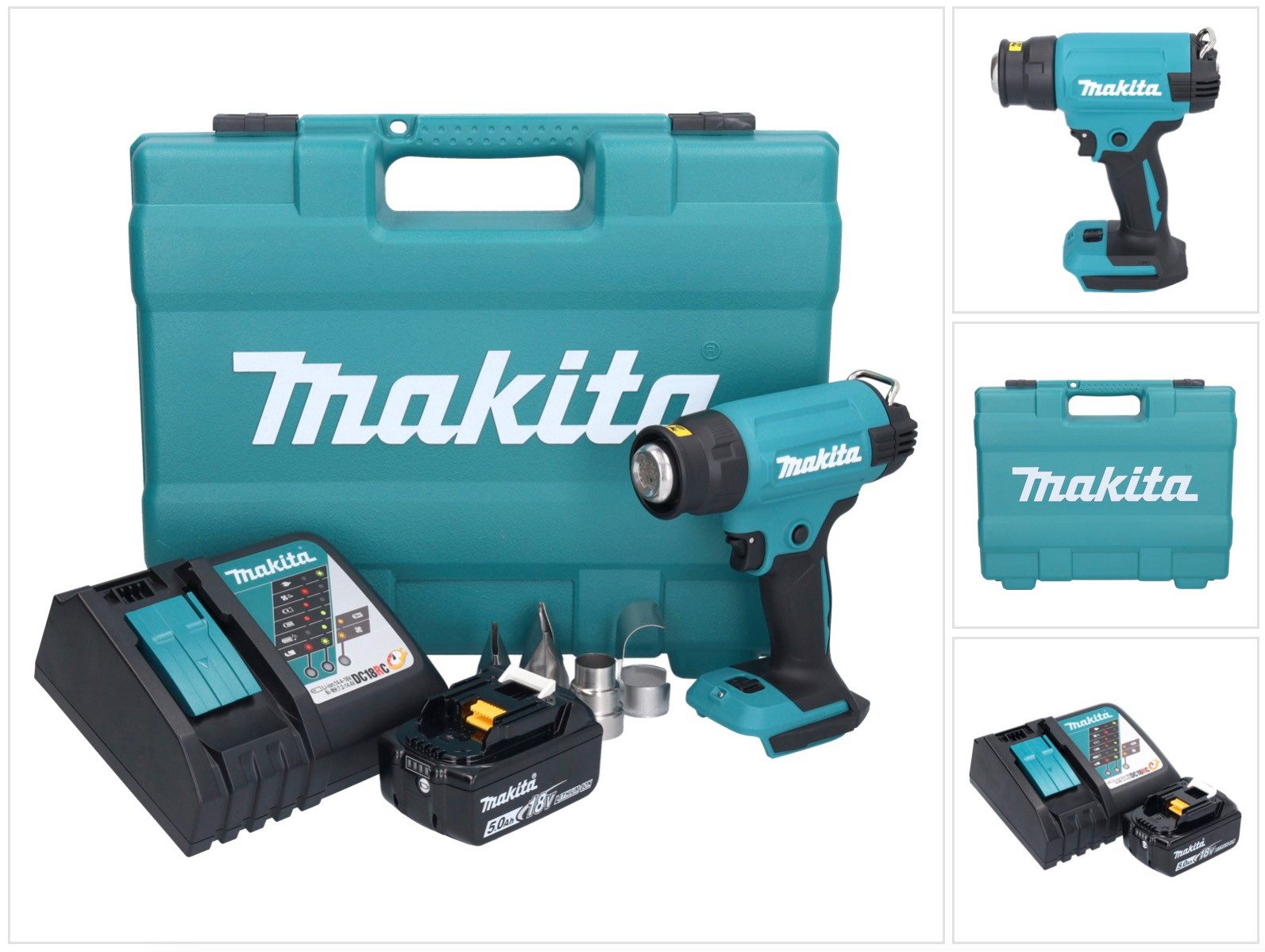 Makita Akku-Heißluftgebläse DHG 181 RT1K 18 V 150 - 550°C + 1x Akku 5,0 Ah + Ladegerät + Koffer
