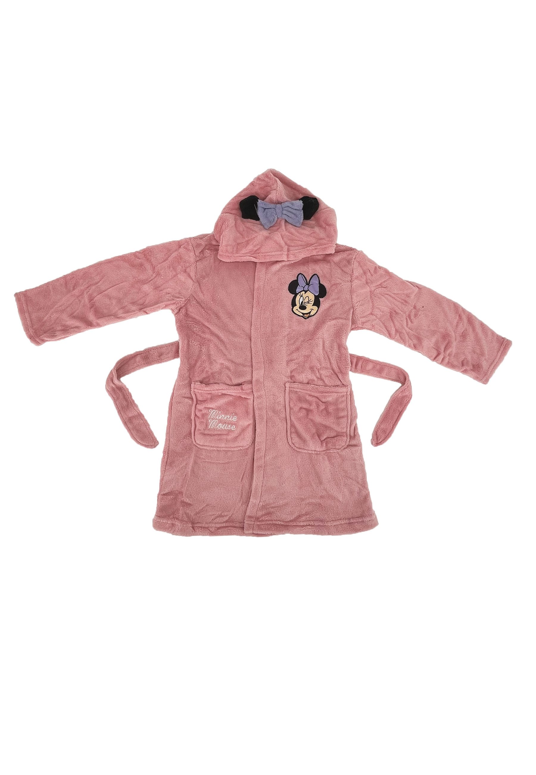 Disney Minnie Mouse Kinderbademantel Kinder Mädchen Bademantel Morgenmantel Kapuze mit Ohren und Schleife