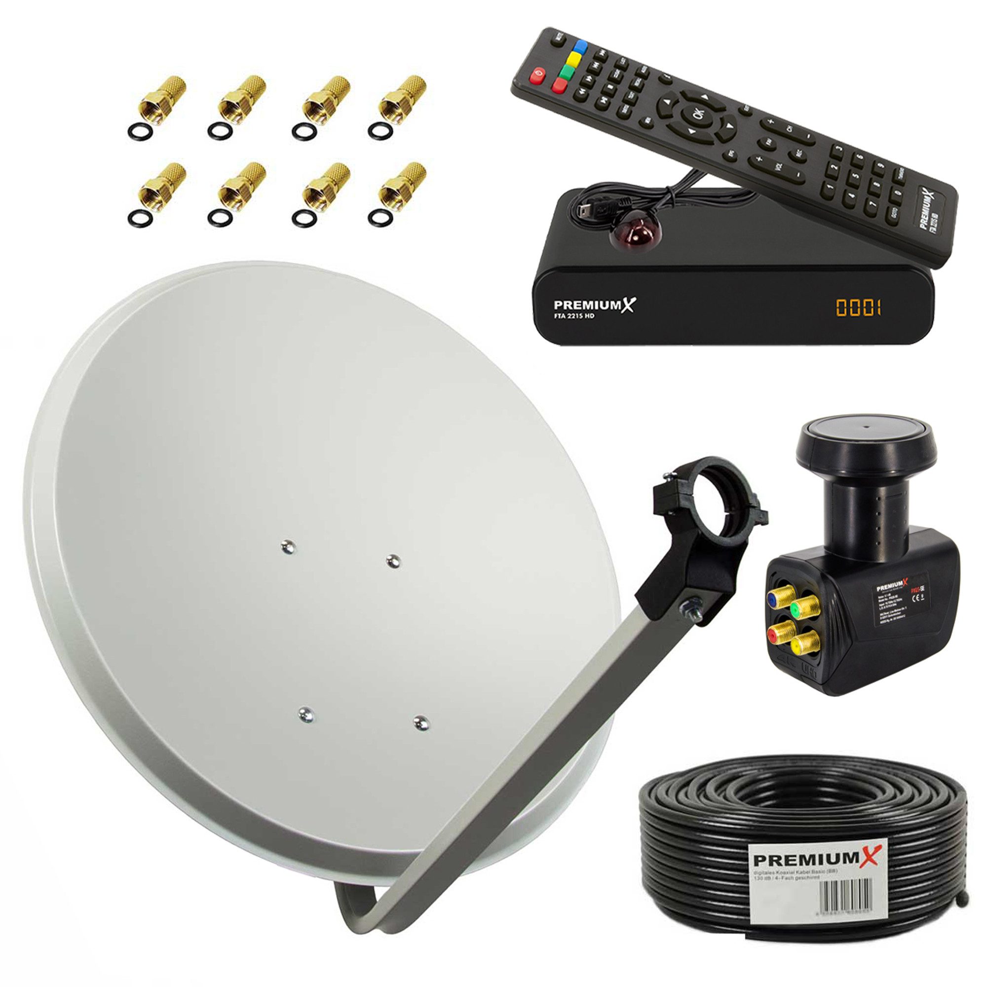 SAT Anlage 60cm Antenne Quad LNB Kabel 50m Receiver SAT-Antenne