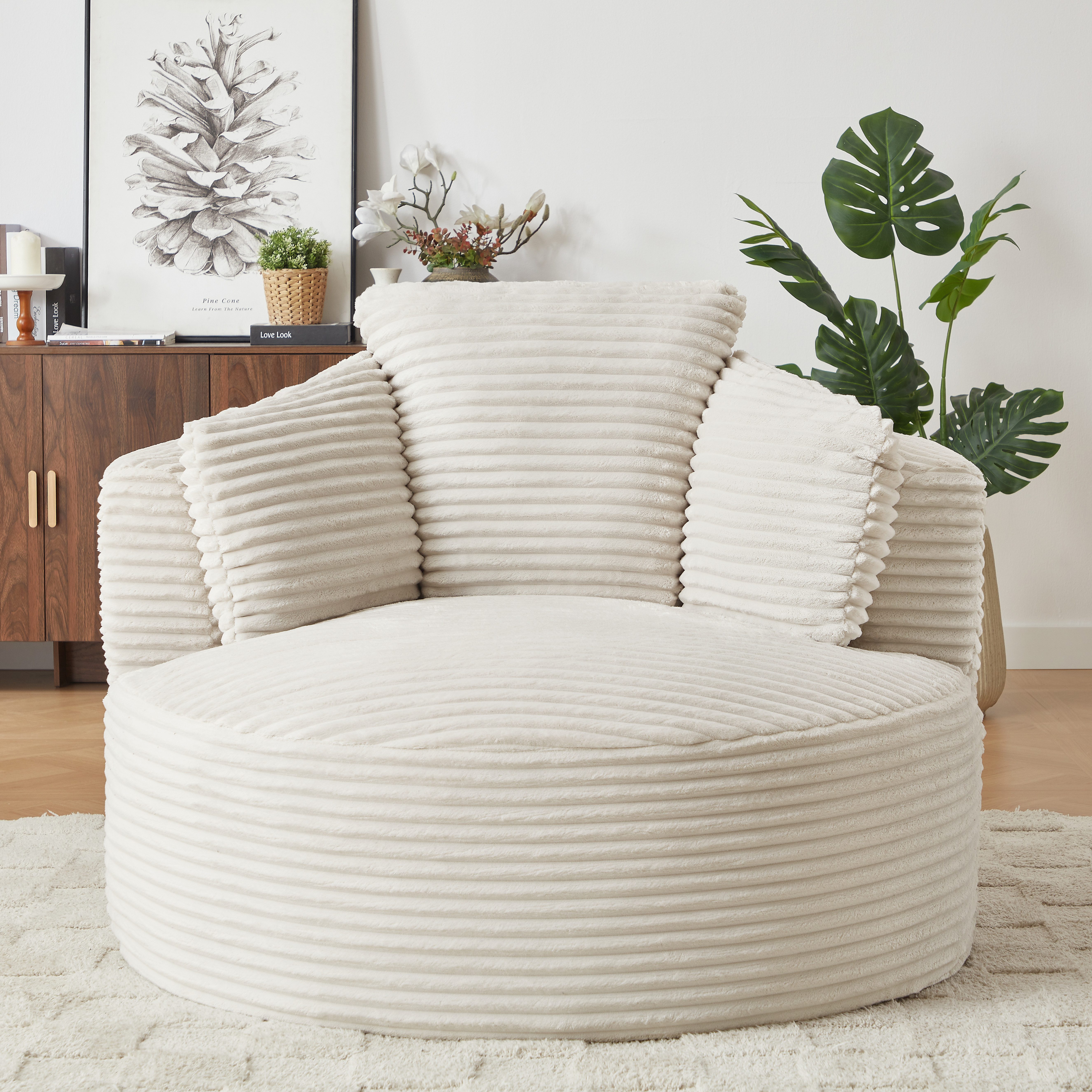 Schlafsofa Cord-Liegesessel mit Rückenlehne,Einzelsessel für Wohnzimmer,Beige